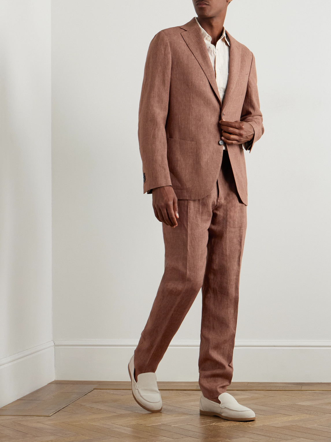 Incotex Venezia 1951 Slim-fit Tapered Pleated Linen Suit Trousers In Brown