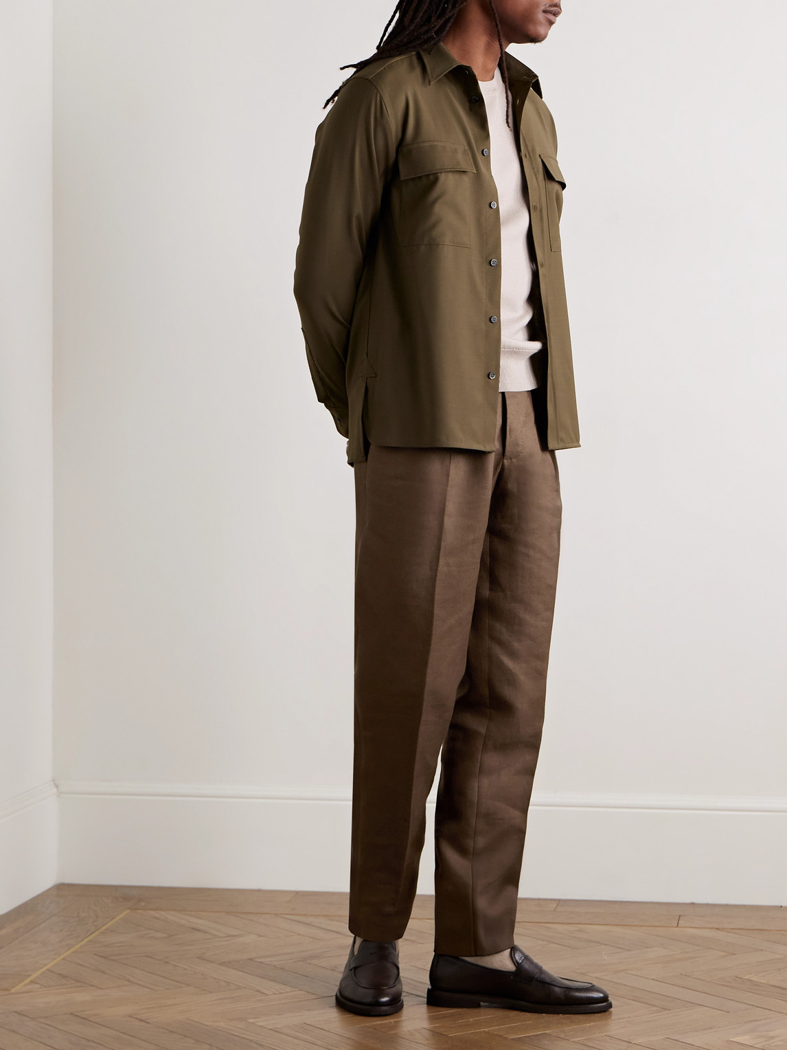 Incotex Venezia 1951 Tapered Pleated Linen-blend Trousers In Brown