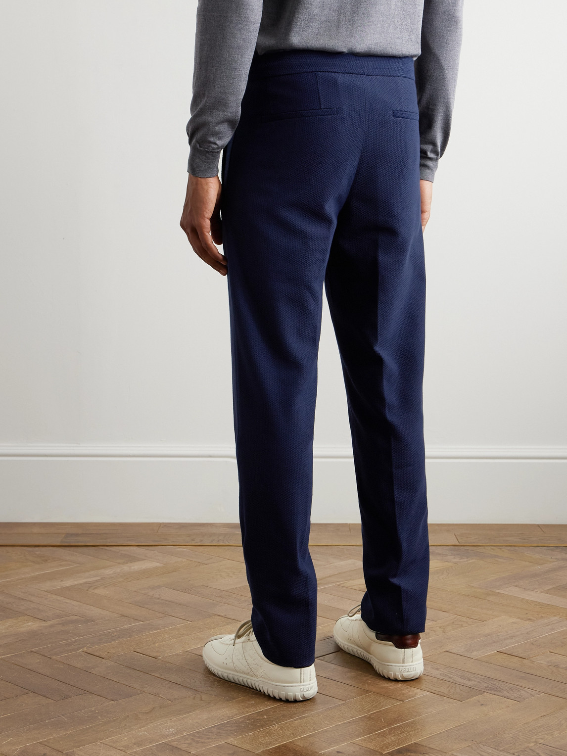 Incotex Zanone Slim-fit Straight-leg Pleated Cotton Trousers In Blue