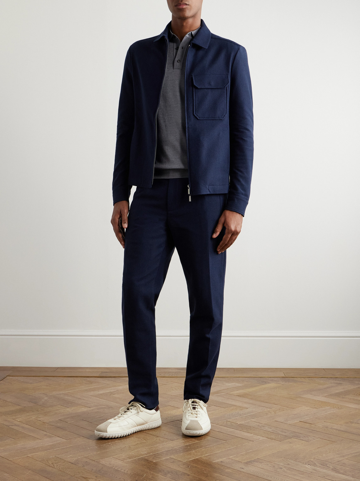 Incotex Zanone Slim-fit Straight-leg Pleated Cotton Trousers In Blue