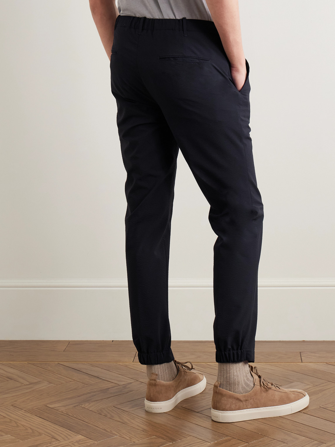 Incotex Teknosartorial Slim-fit Stretch-seersucker Trousers In Blue