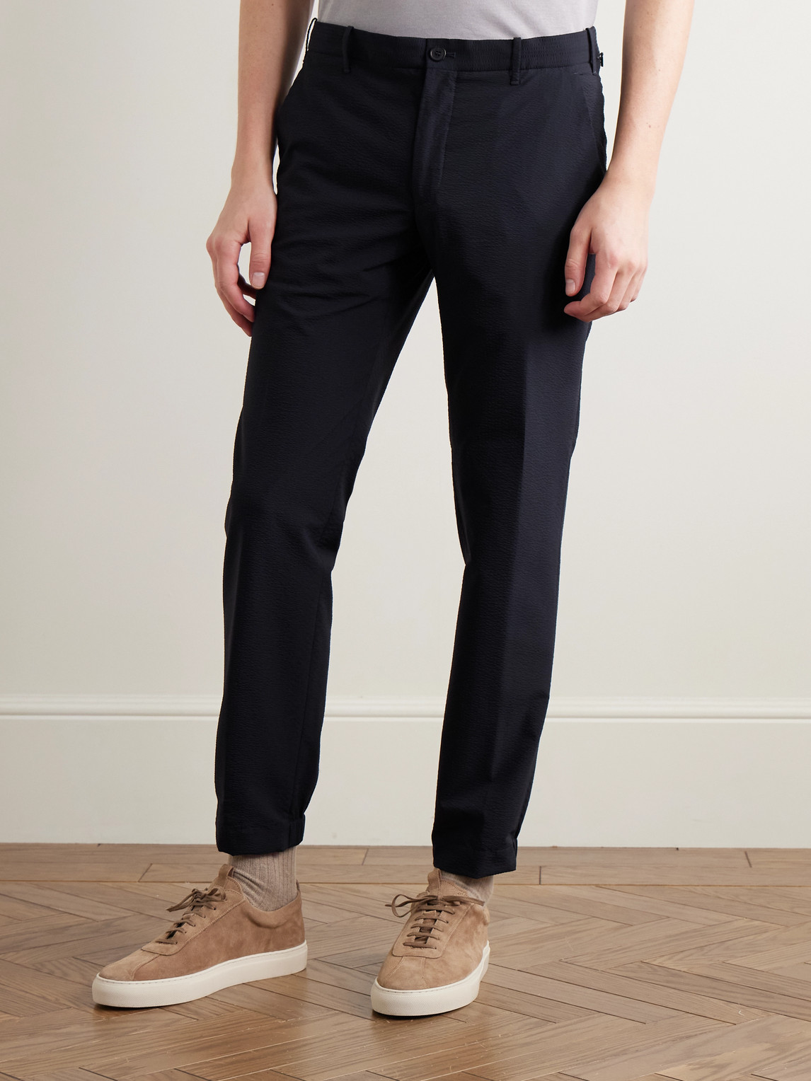 Incotex Teknosartorial Slim-fit Stretch-seersucker Trousers In Blue