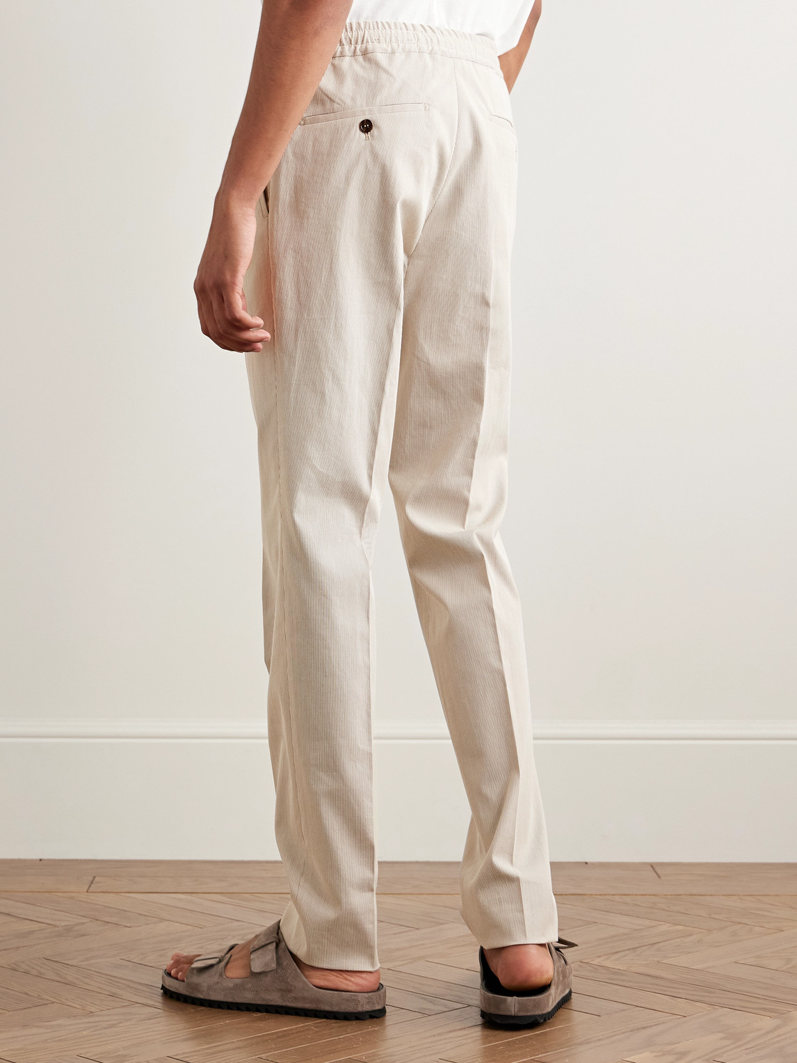Incotex Venezia 1951 Tapered Pleated Striped Cotton Drawstring Trousers In Neutrals