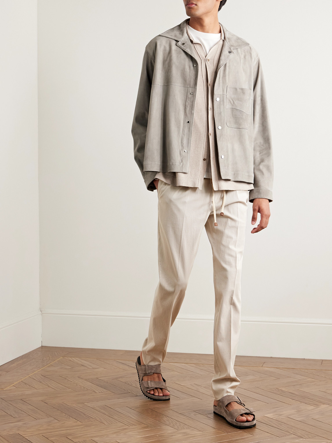 Incotex Venezia 1951 Tapered Pleated Striped Cotton Drawstring Trousers In Neutrals
