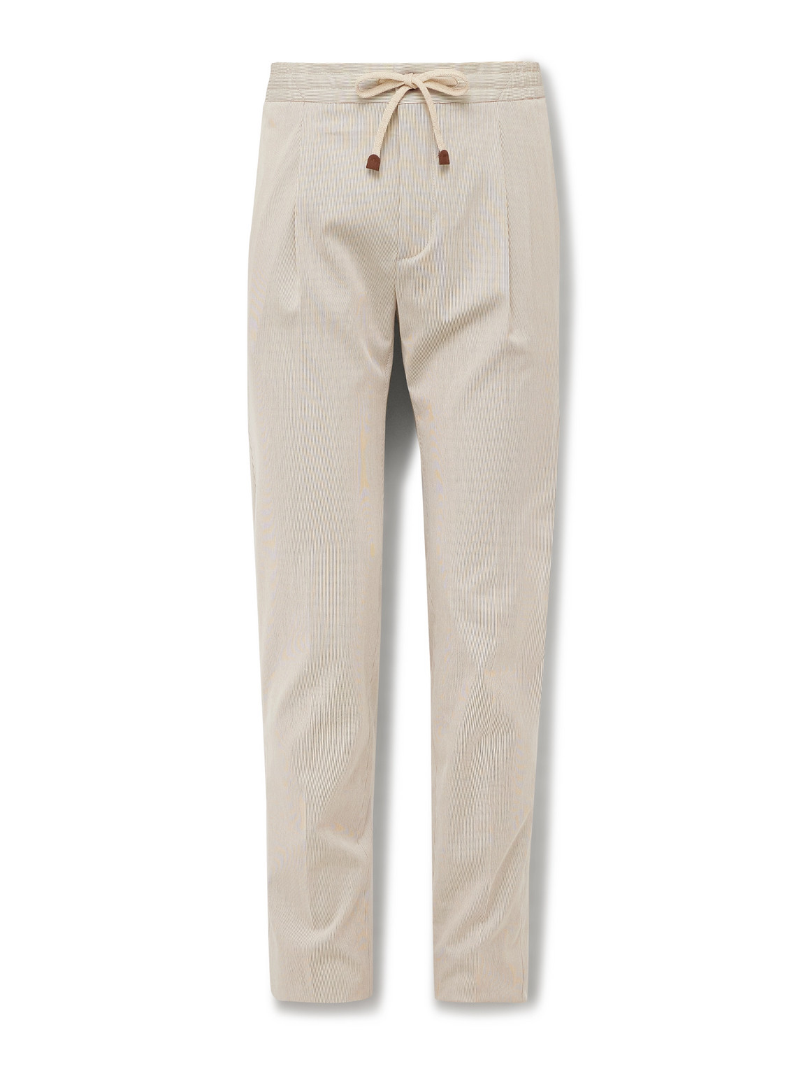 Incotex Venezia 1951 Tapered Pleated Striped Cotton Drawstring Trousers In Neutrals