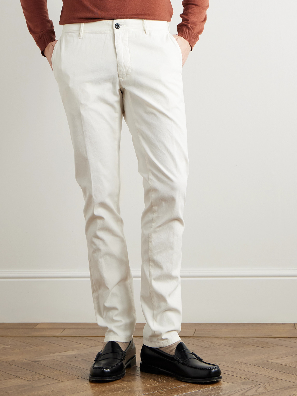 Incotex Slim-fit Panama Stretch-cotton Canvas Trousers In White