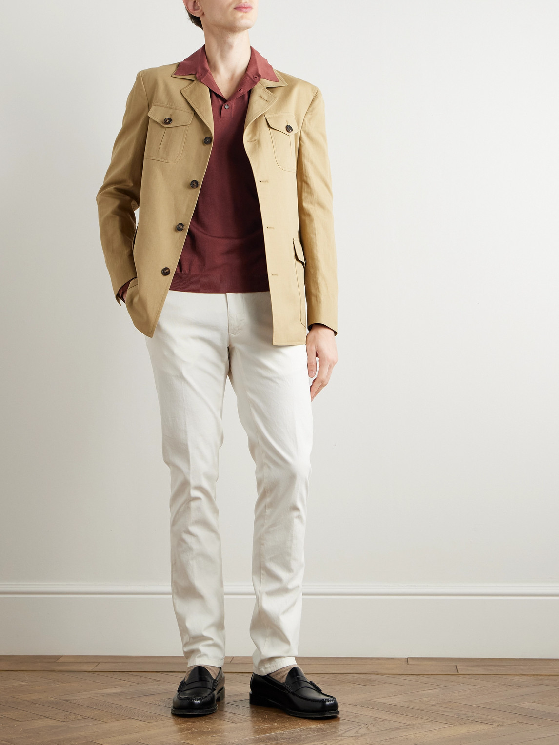 Incotex Slim-fit Panama Stretch-cotton Canvas Trousers In White