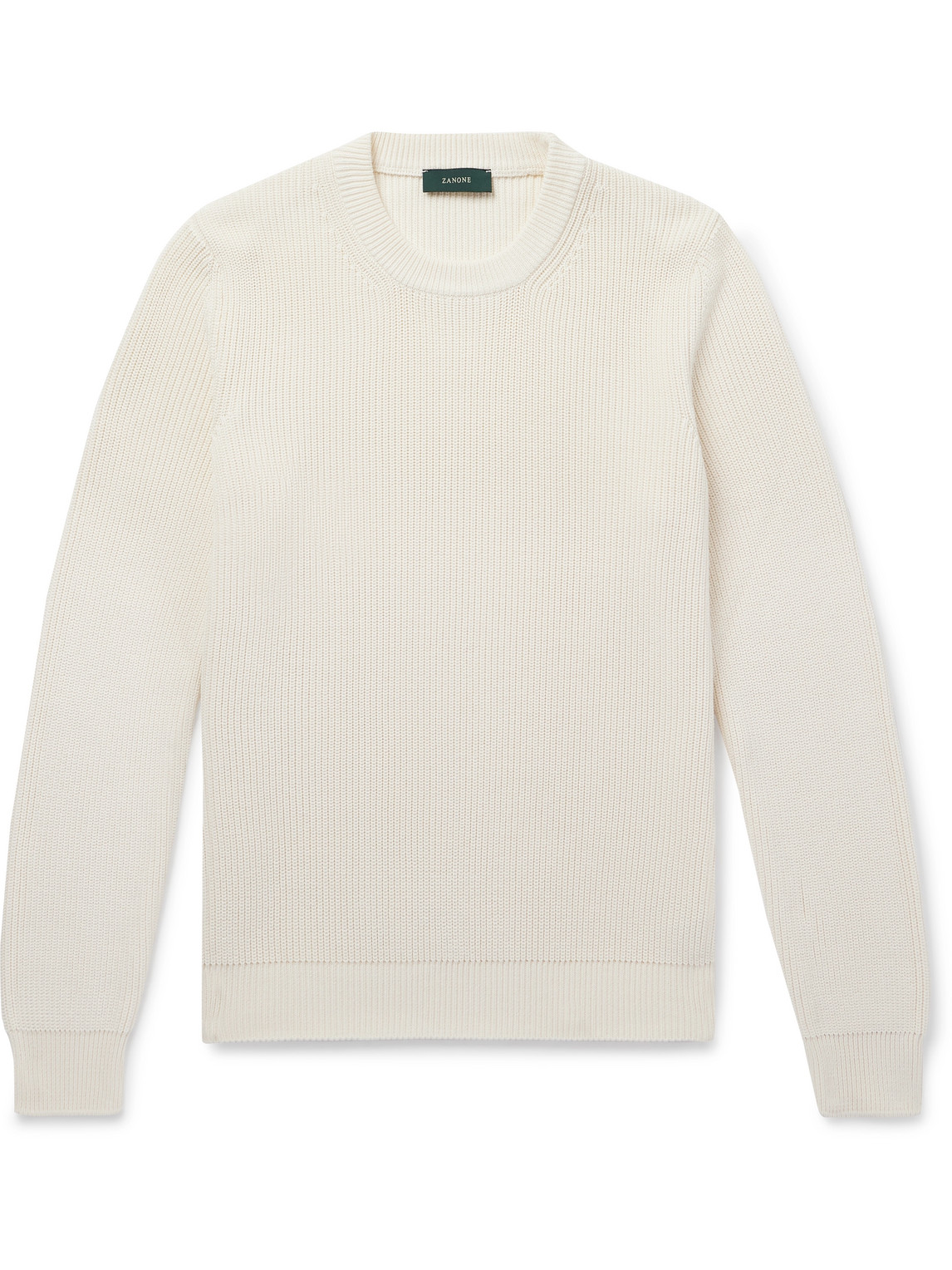 Incotex Zanone Ribbed Cotton-crêpe Sweater In Neutrals