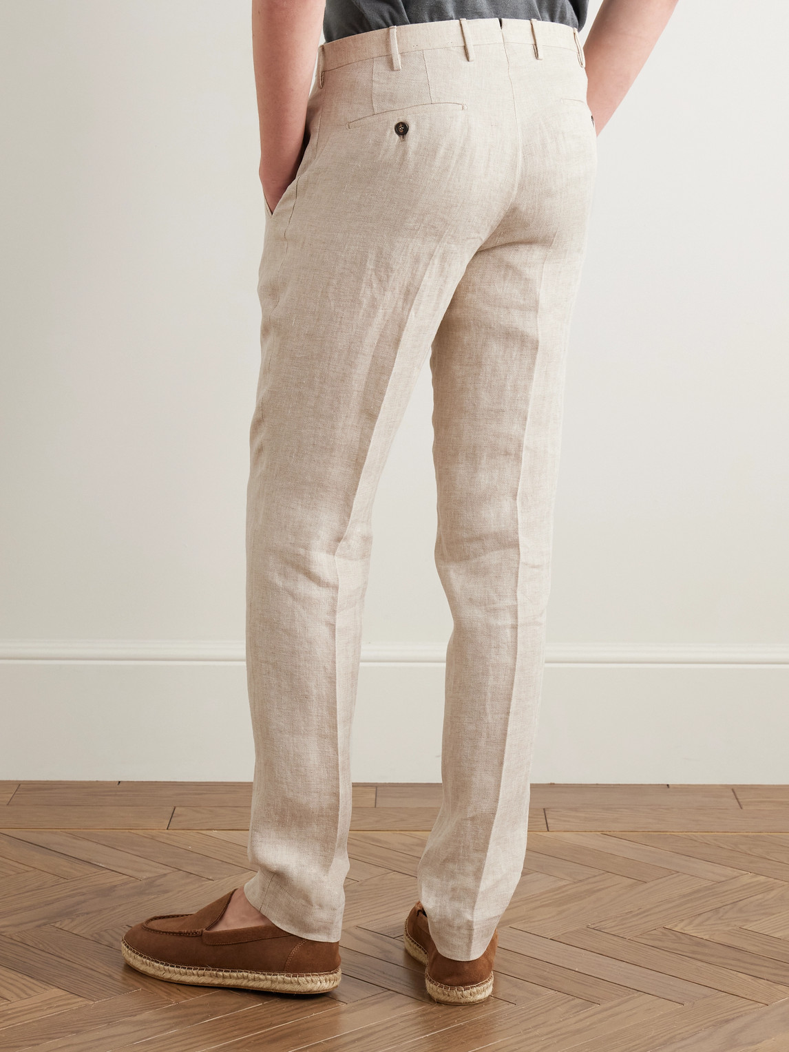 Incotex Venezia 1951 Tapered Pleated Herringbone Linen Trousers In Neutrals