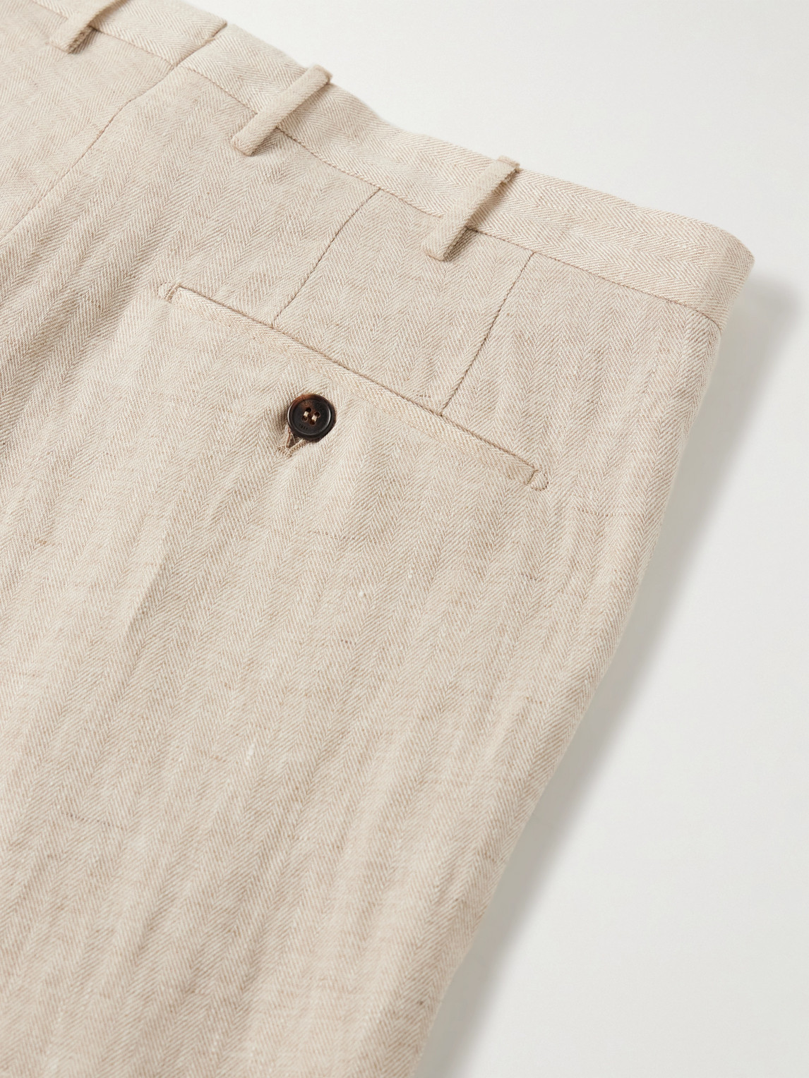 Incotex Venezia 1951 Tapered Pleated Herringbone Linen Trousers In Neutrals
