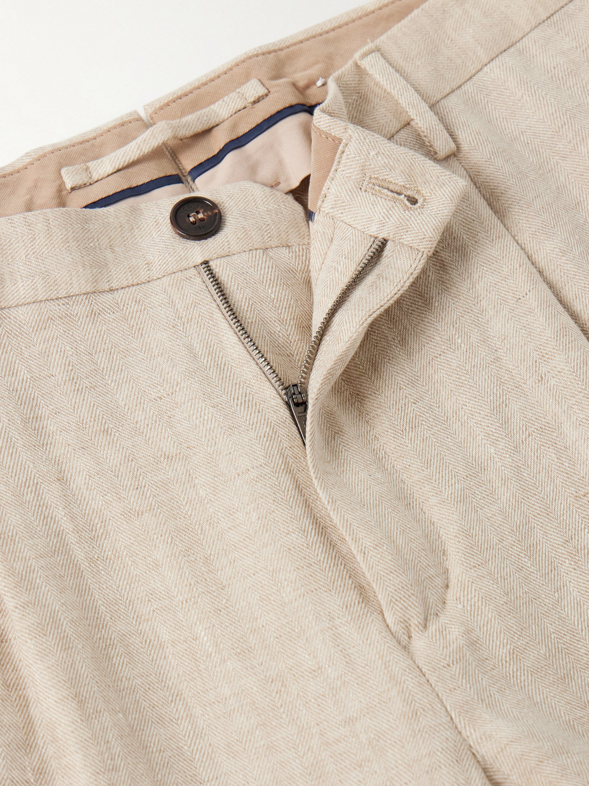 Incotex Venezia 1951 Tapered Pleated Herringbone Linen Trousers In Neutrals