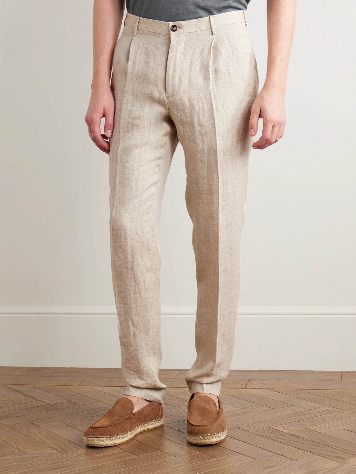 Incotex Venezia 1951 Tapered Pleated Herringbone Linen Trousers In Neutrals