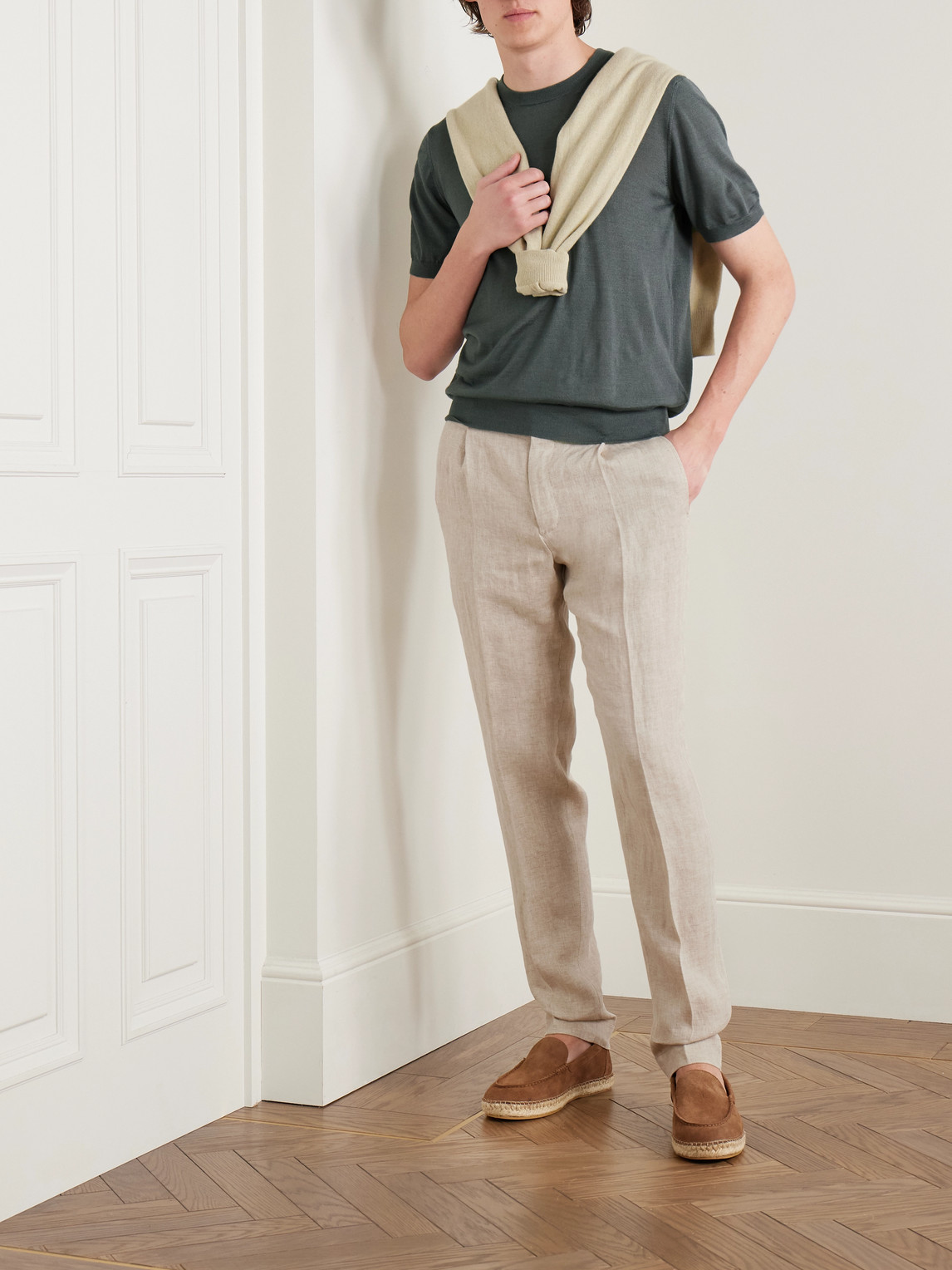 Incotex Venezia 1951 Tapered Pleated Herringbone Linen Trousers In Neutrals