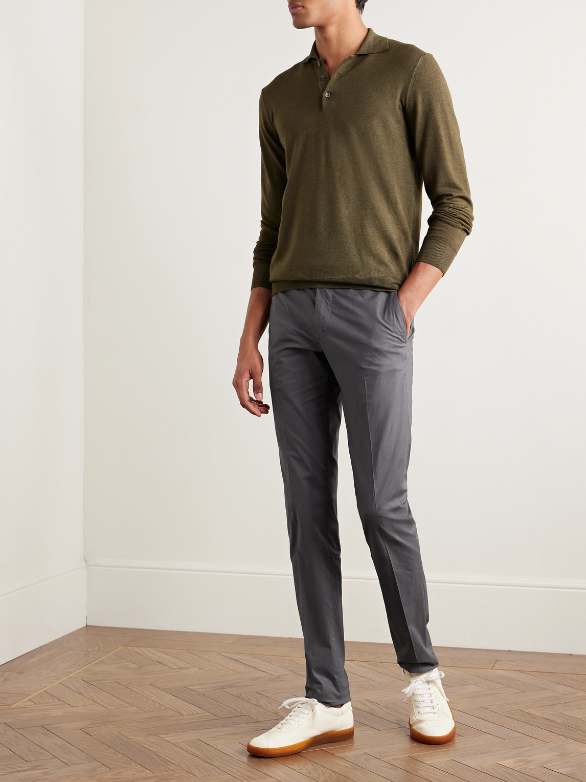 Incotex Venezia 1951 Slim-fit Cotton-blend Poplin Trousers In Gray