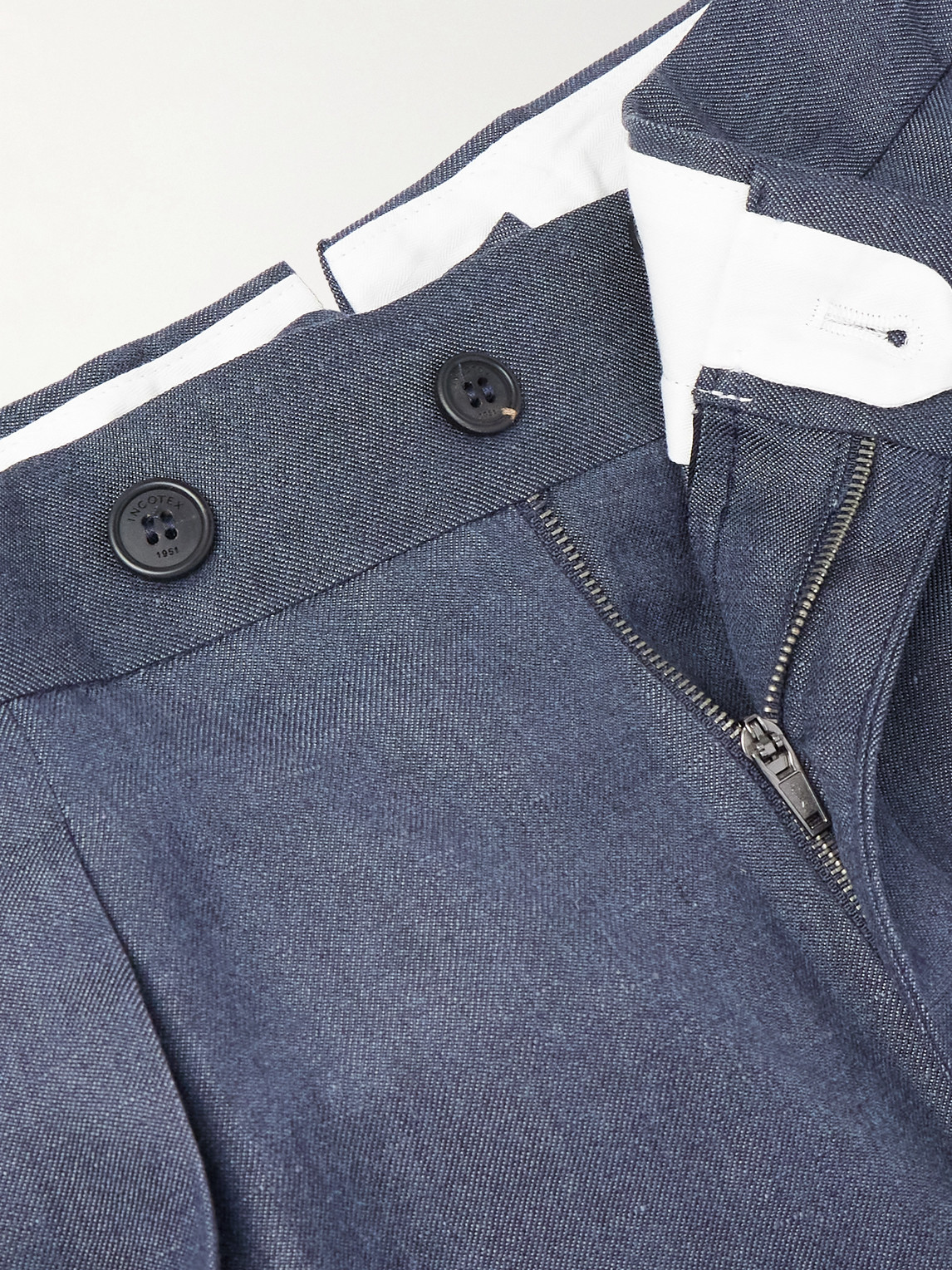 Incotex Venezia 1951 Tapered Pleated Linen, Wool And Silk-blend Trousers In Blue