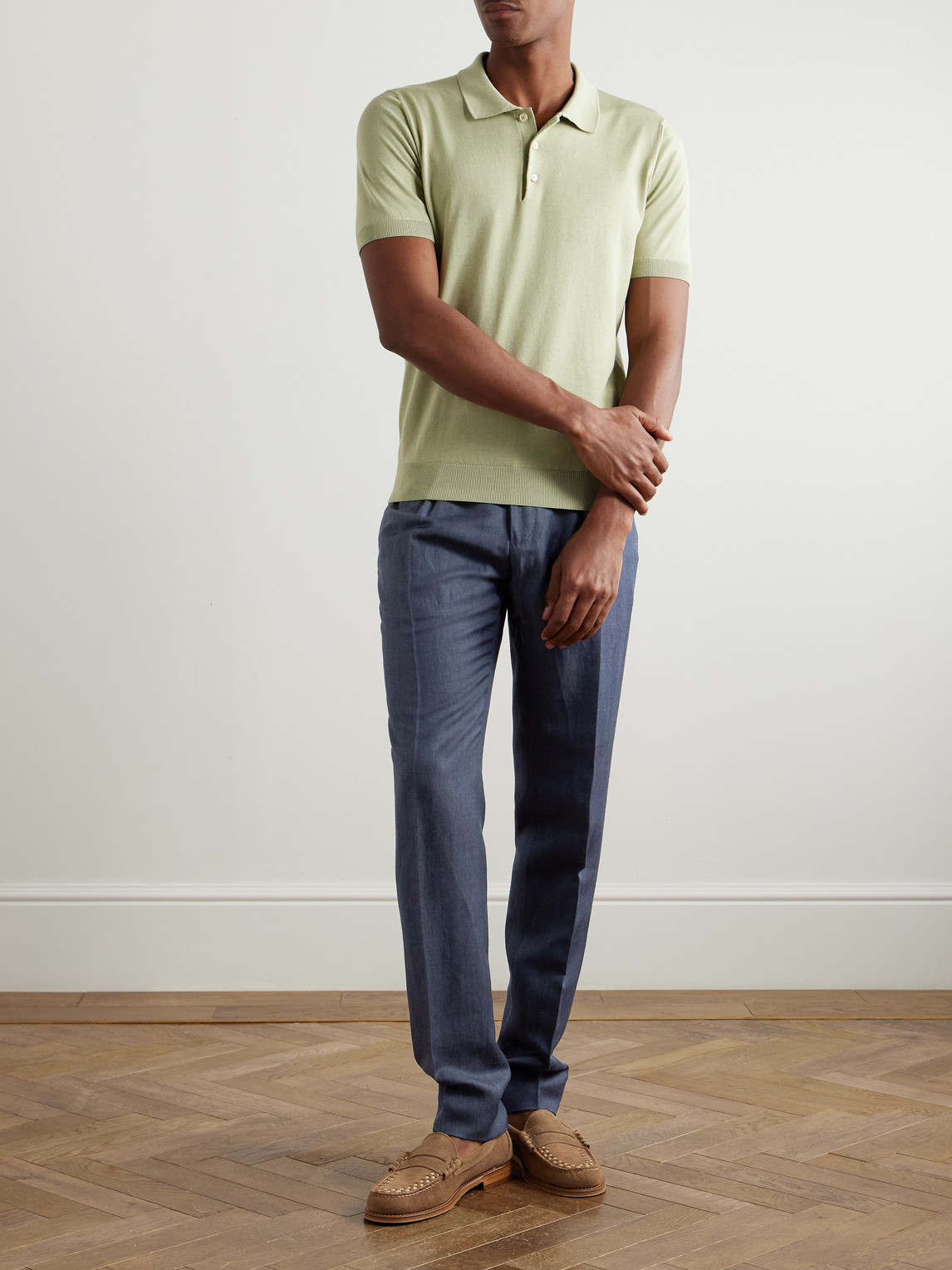 Incotex Venezia 1951 Tapered Pleated Linen, Wool And Silk-blend Trousers In Blue