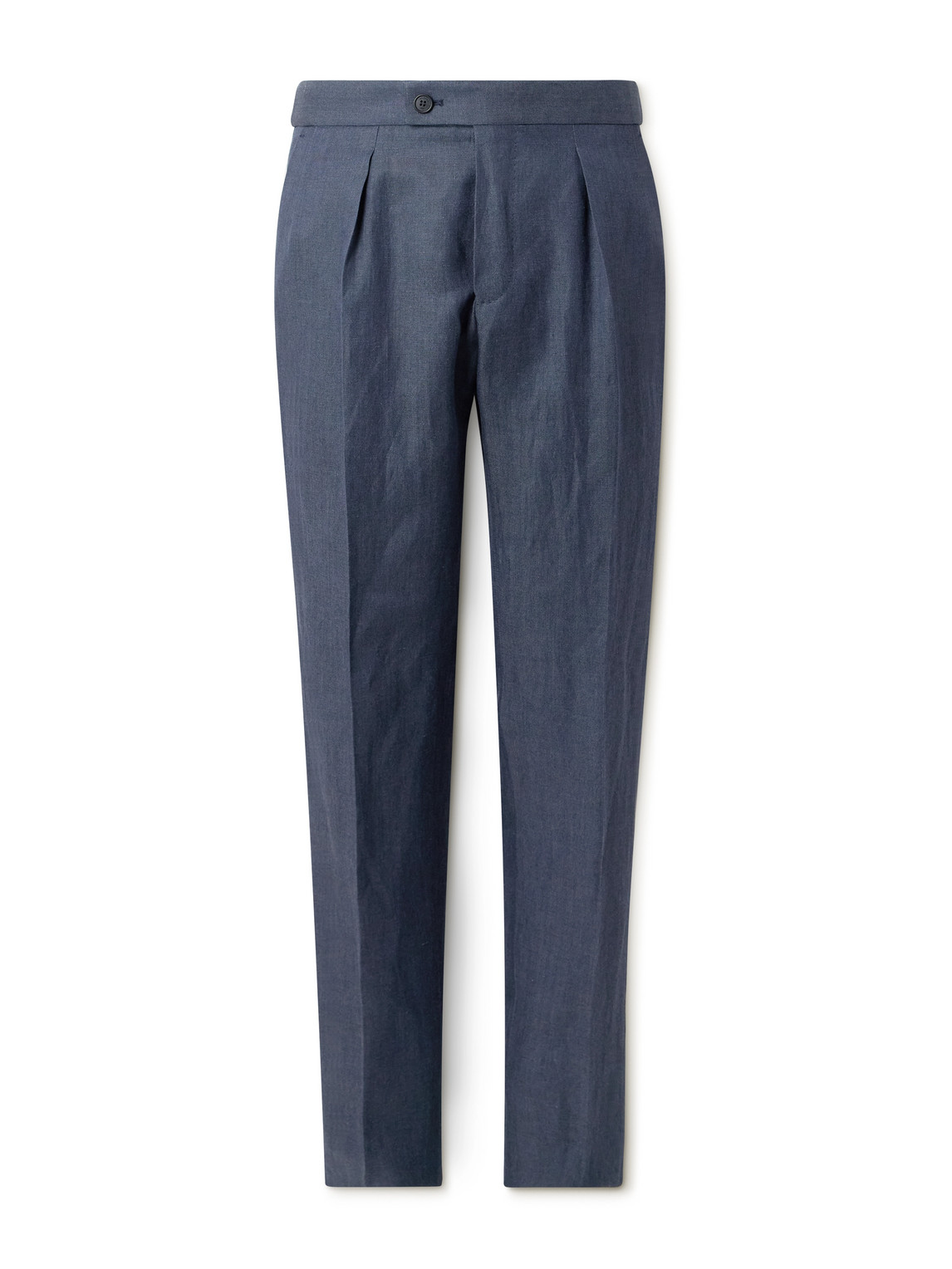 Incotex Venezia 1951 Tapered Pleated Linen, Wool And Silk-blend Trousers In Blue