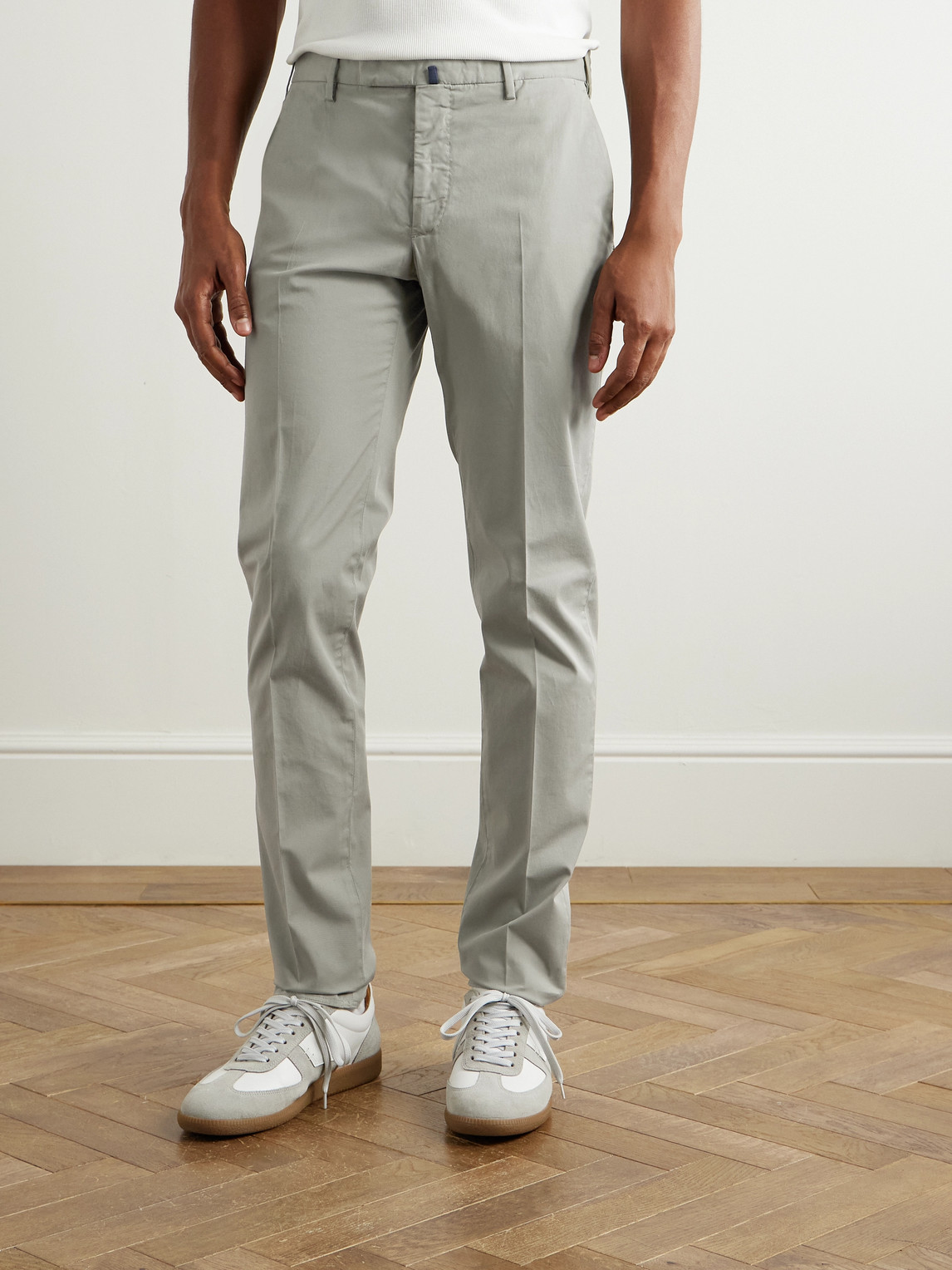 Incotex Venezia 1951 Slim-fit Stretch-cotton Twill Trousers In Gray