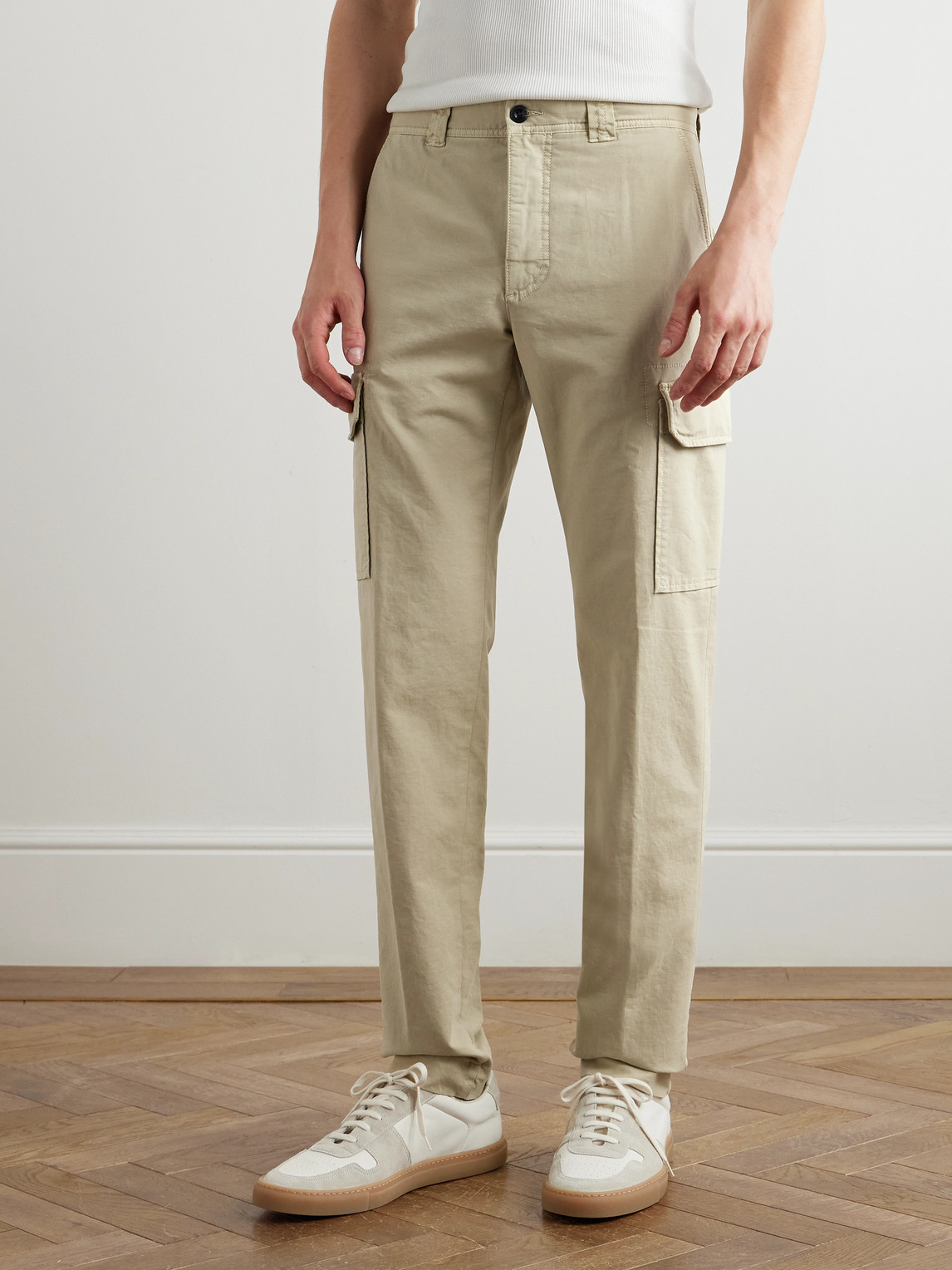 Incotex Tapered Cotton-blend Cargo Trousers In Neutral
