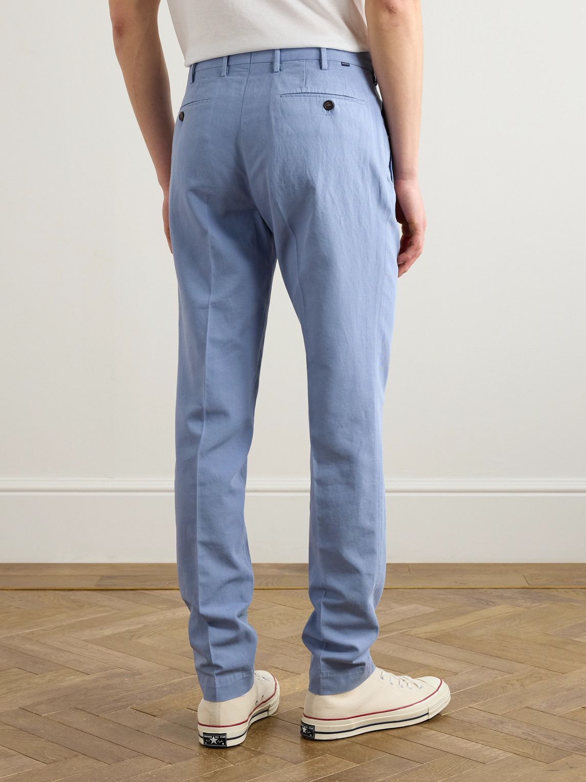 Incotex Venezia 1951 Tapered Pleated Ice Crêpe Trousers In Blue