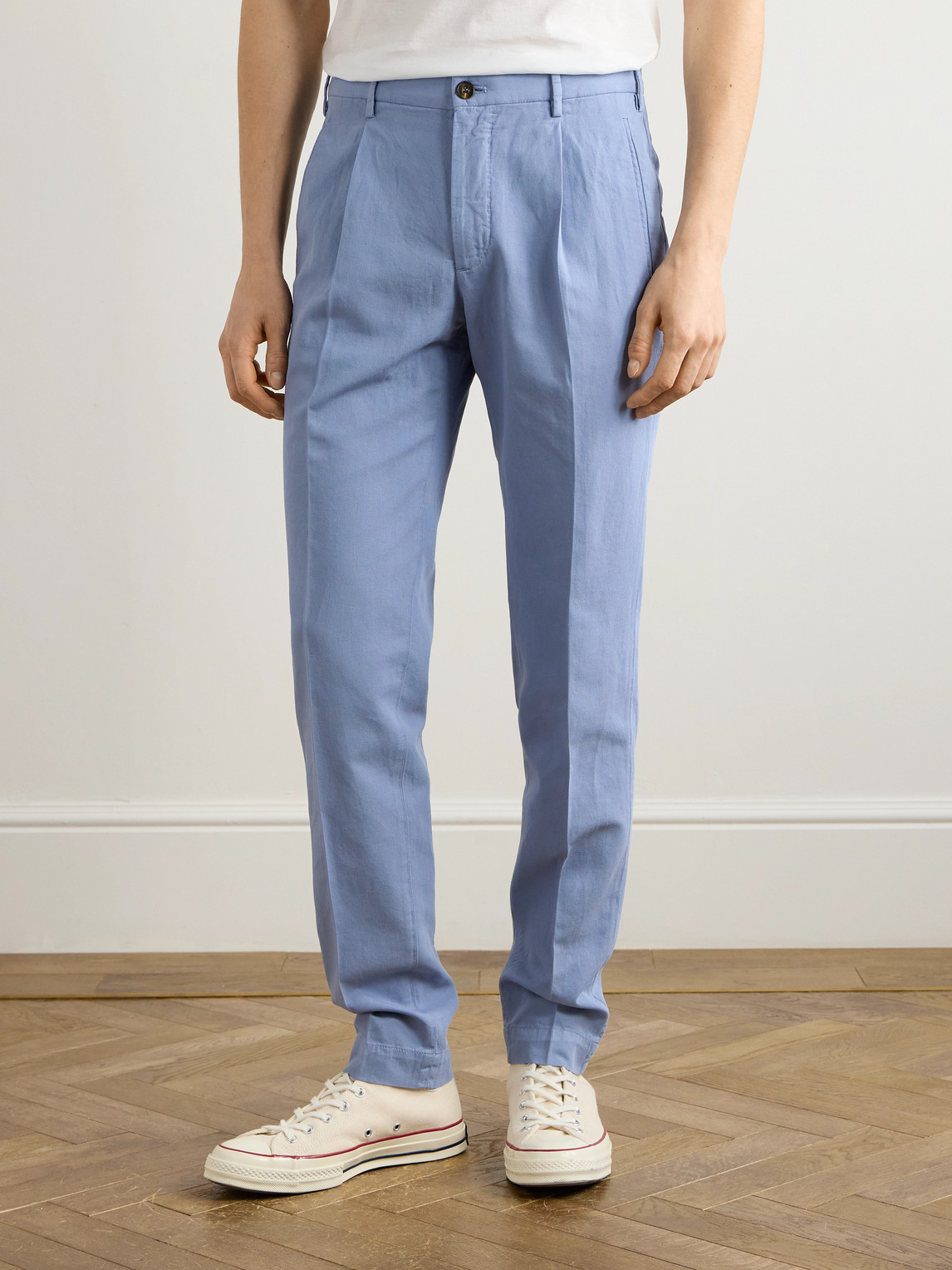 Incotex Venezia 1951 Tapered Pleated Ice Crêpe Trousers In Blue