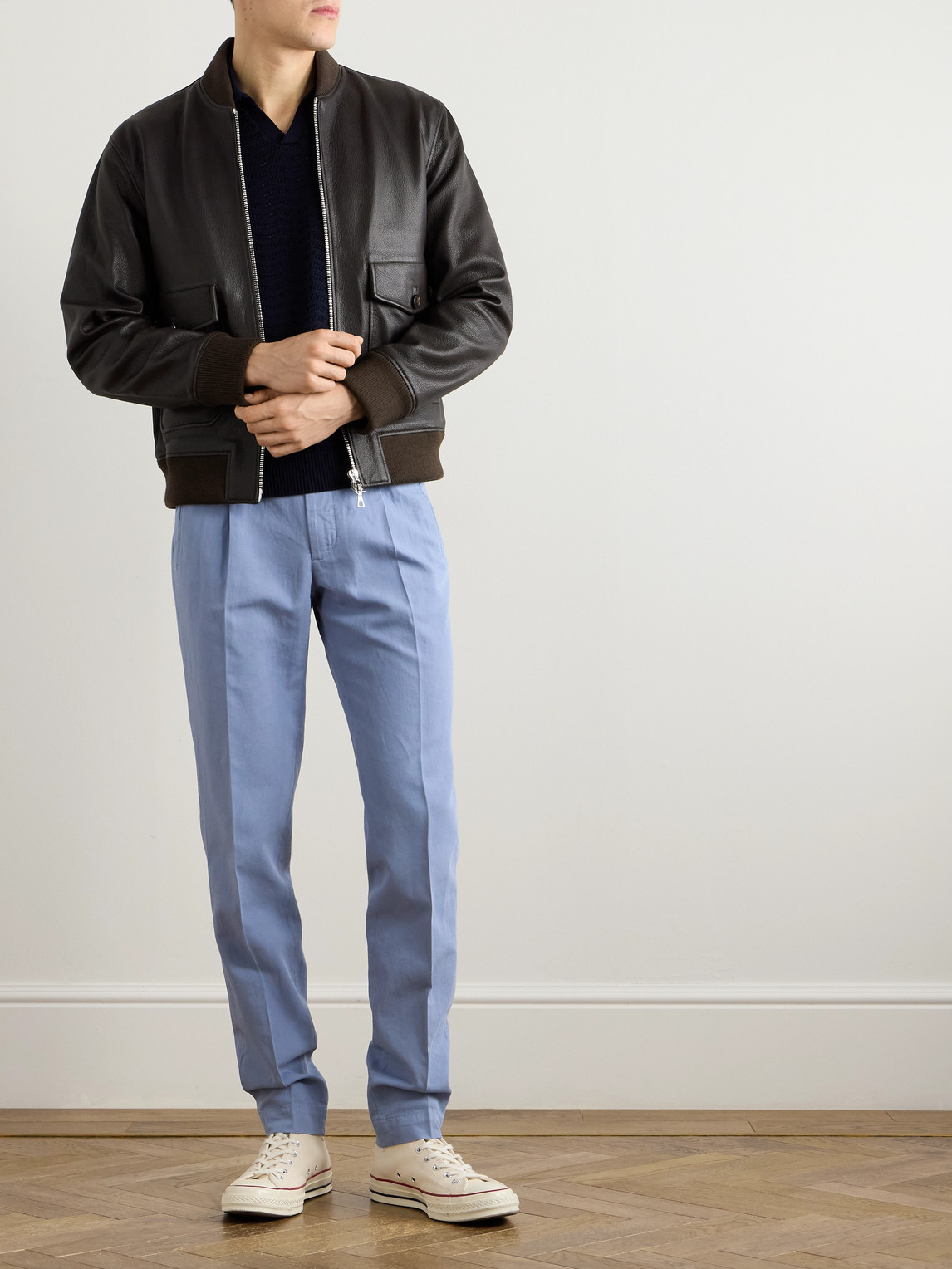 Incotex Venezia 1951 Tapered Pleated Ice Crêpe Trousers In Blue