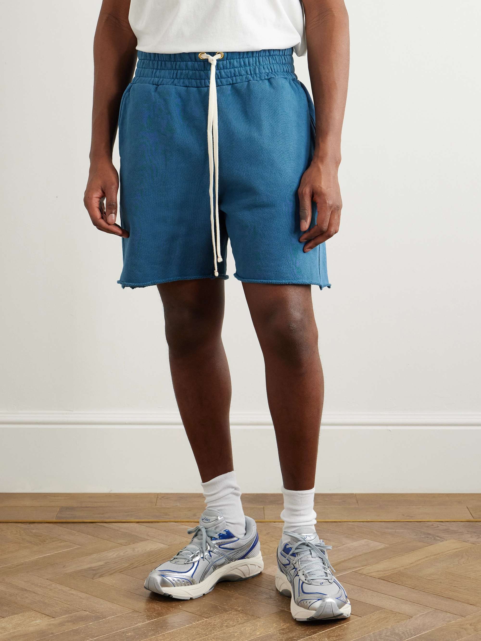 LES TIEN Yacht Straight-Leg Garment-Dyed Cotton-Jersey Drawstring Shorts