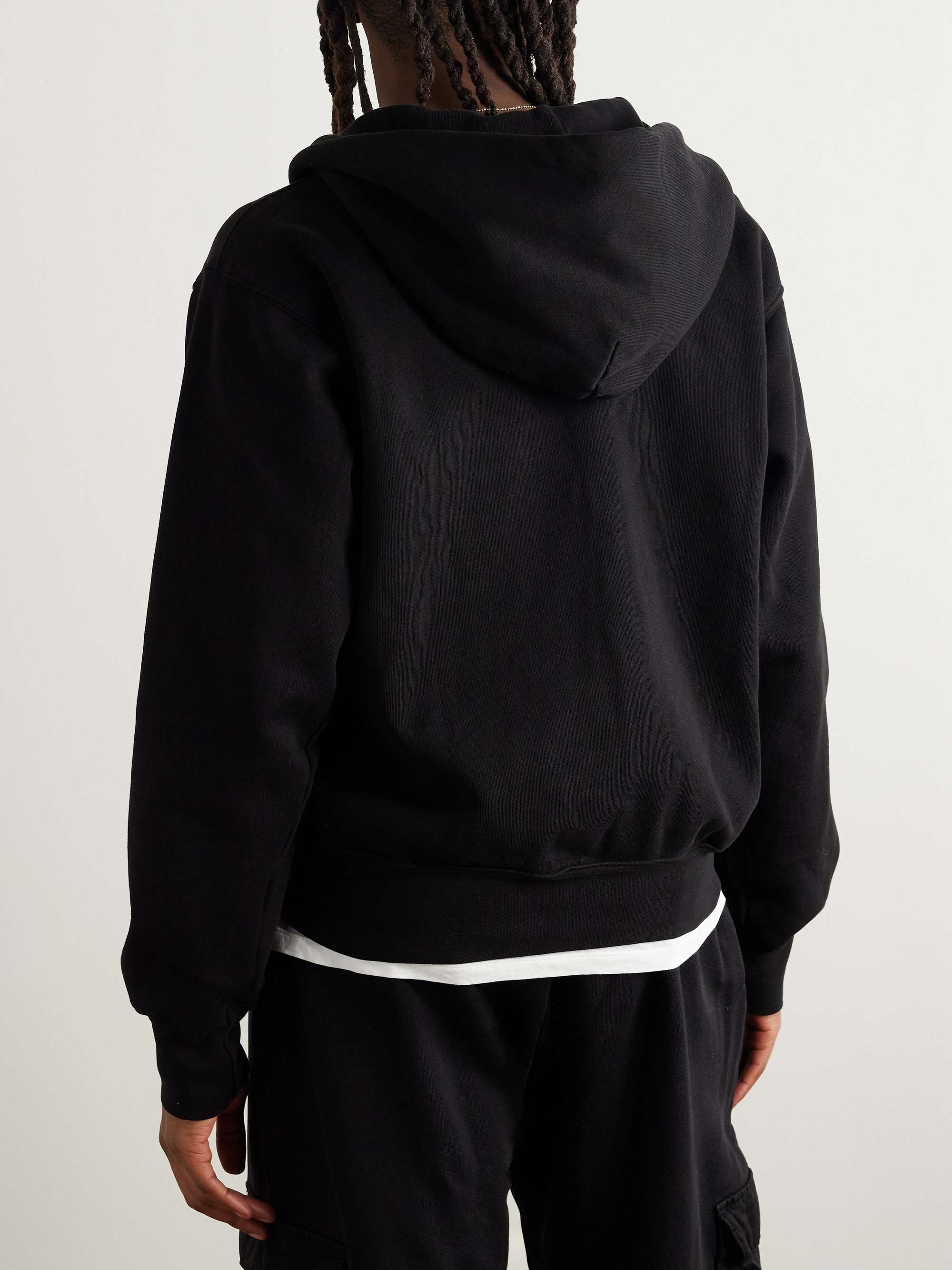 LES TIEN Garment-Dyed Fleece-Back Cotton-Jersey Zip-Up Hoodie