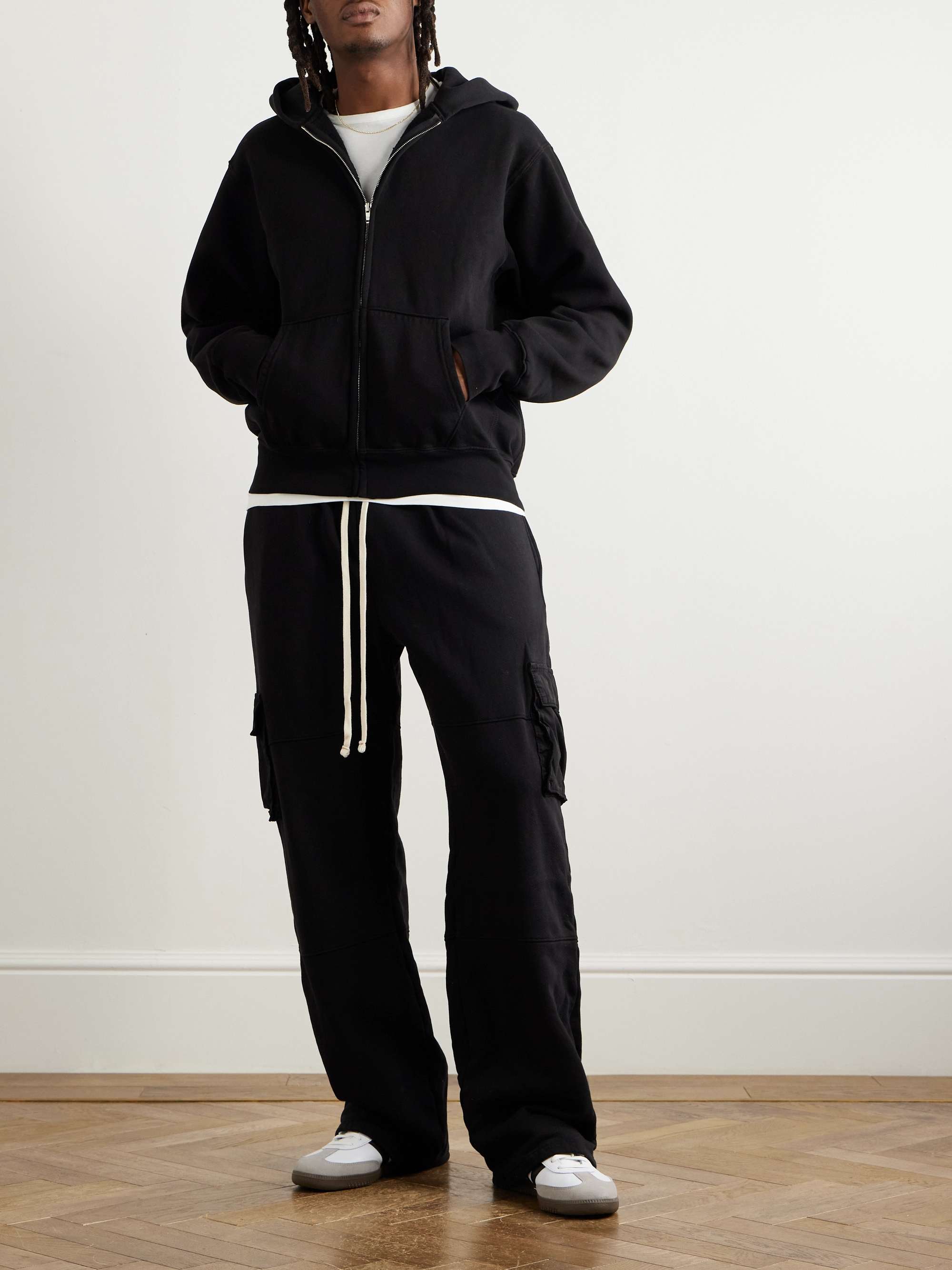LES TIEN Garment-Dyed Fleece-Back Cotton-Jersey Zip-Up Hoodie