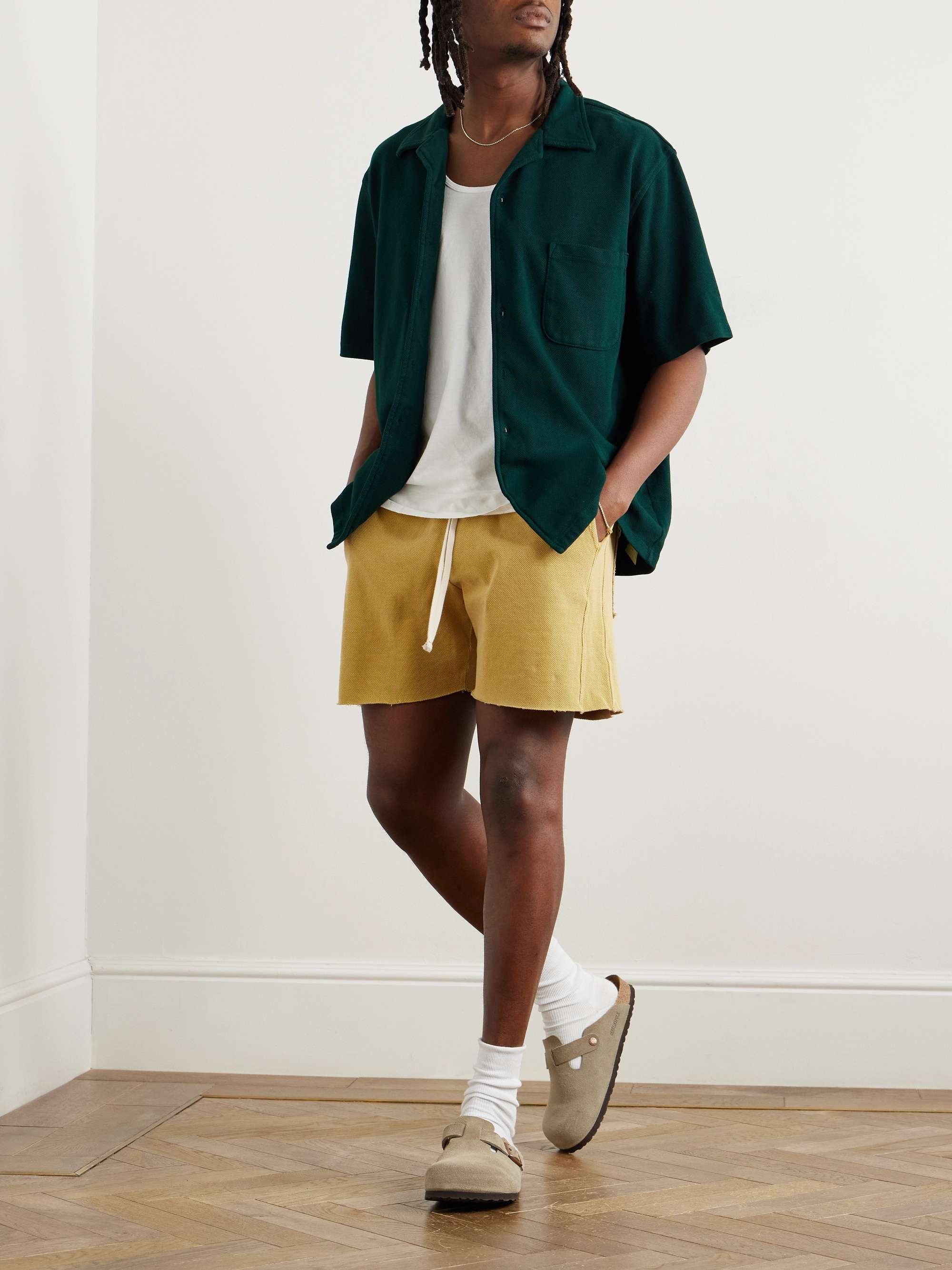 LES TIEN Cotton-Jersey Piqué Drawstring Shorts