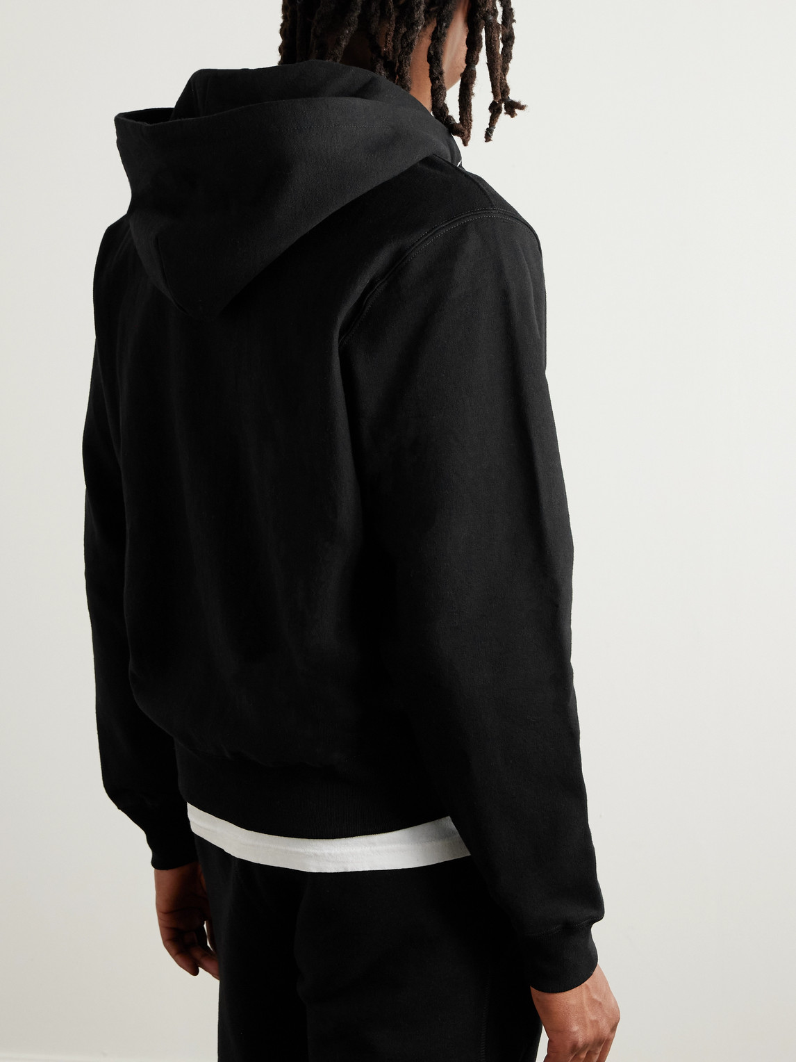 Shop Noah Logo-embroidered Cotton-jersey Zip-up Hoodie In Black