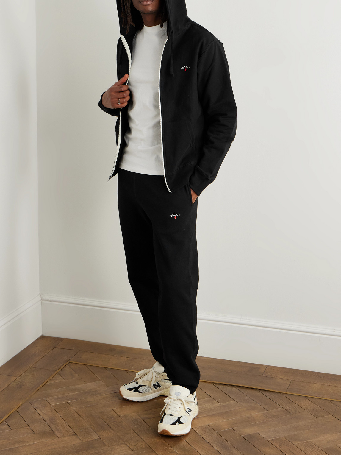 NOAH LOGO-EMBROIDERED COTTON-JERSEY ZIP-UP HOODIE