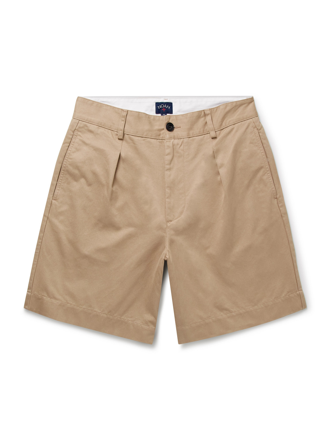Wide-Leg Pleated Peached Cotton-Twill Shorts