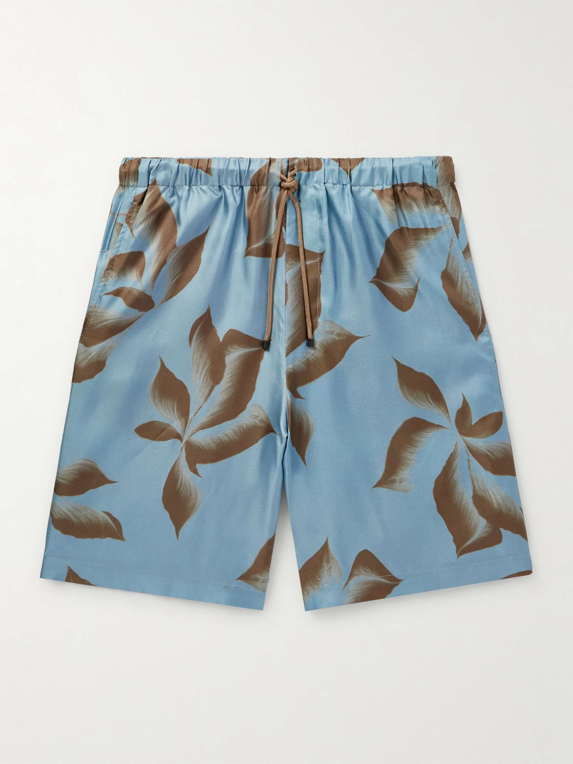 Straight-Leg Printed Silk-Twill Drawstring Shorts - blue - IT 44