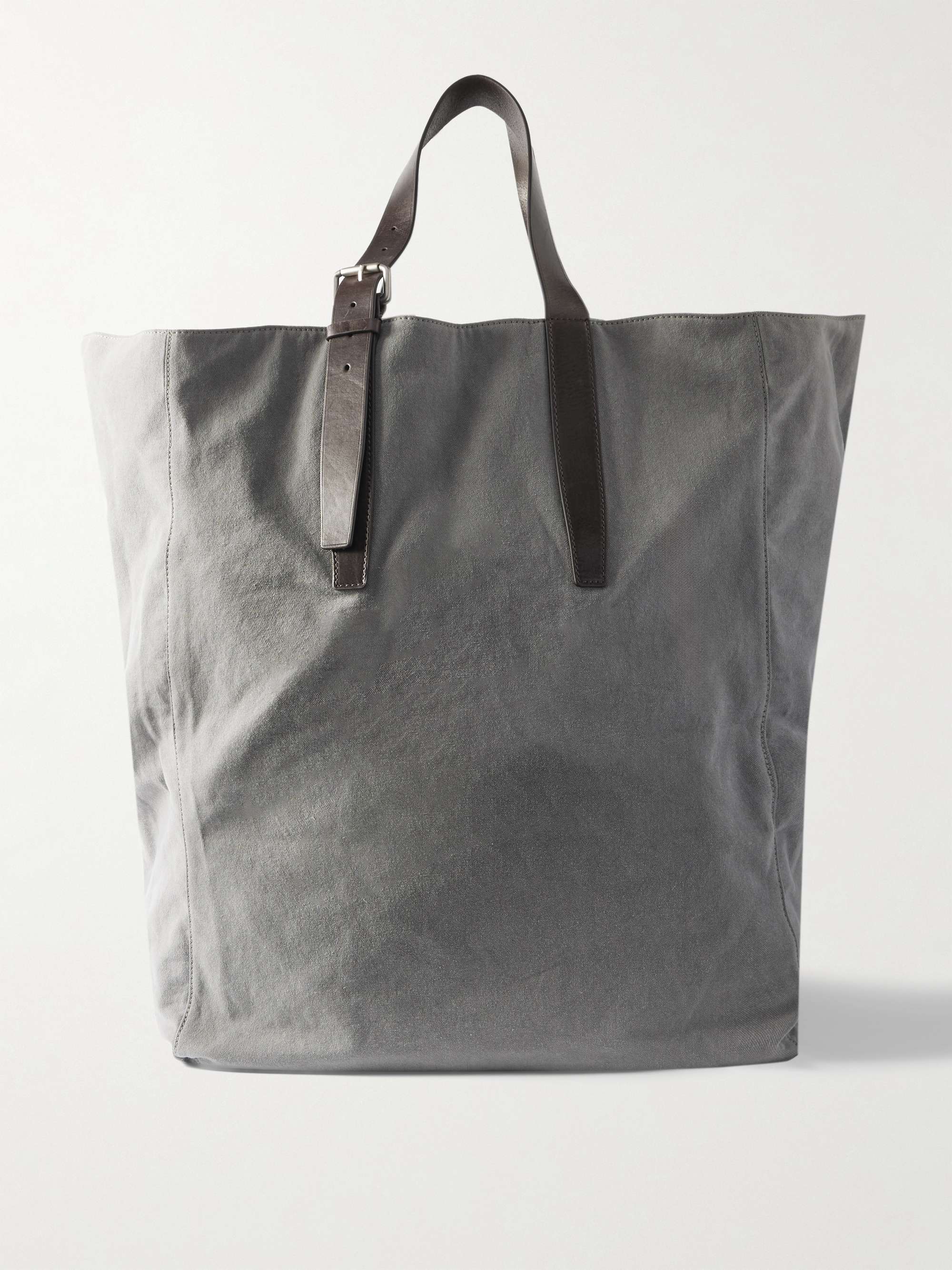 DRIES VAN NOTEN Buckled Leather-Trimmed Cotton-Canvas Tote DRIES VAN NOTEN Buckled Leather-Trimmed Cotton-Canvas Tote
