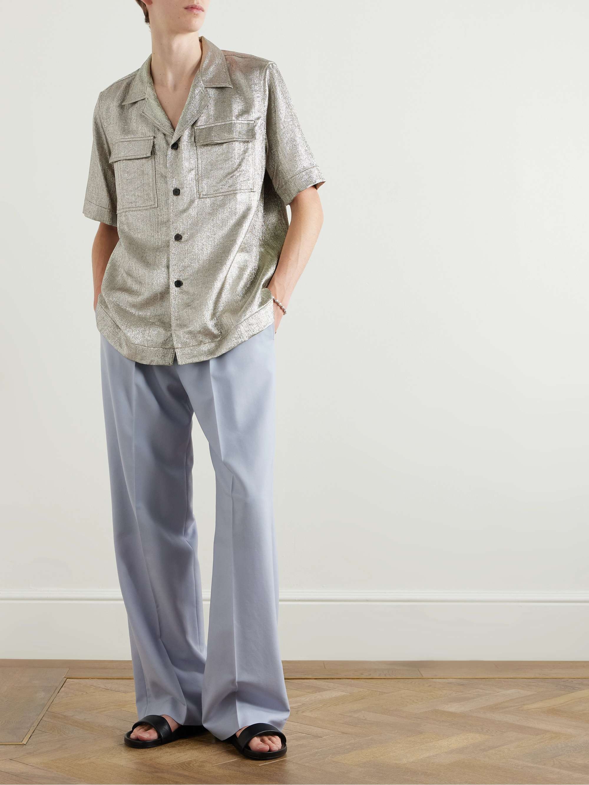 【楽天ランキング1位】 DRIES VAN MR | Men for Trousers Lamé Pleated Wide-Leg NOTEN パンツ