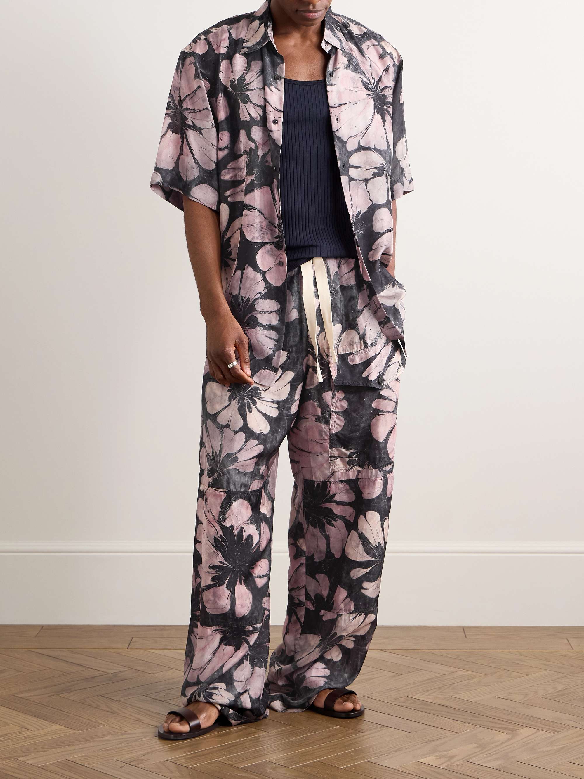 若者に人気のブランド NOTEN VAN DRIES Pannoch Silk-Satin Floral-Print Wide-Leg パンツ