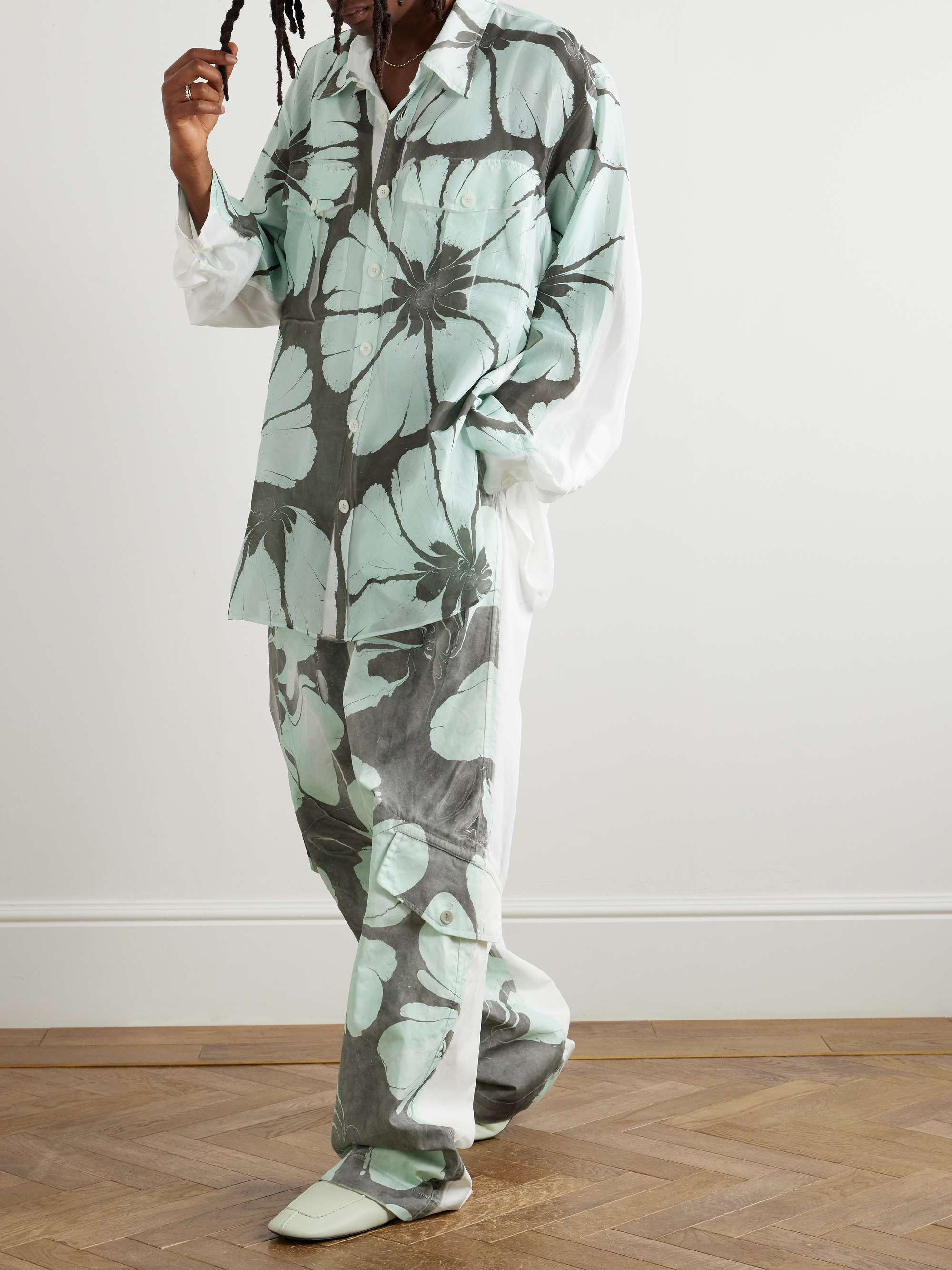 DRIES VAN NOTEN Wide-Leg Floral-Print Cotton Cargo Trousers