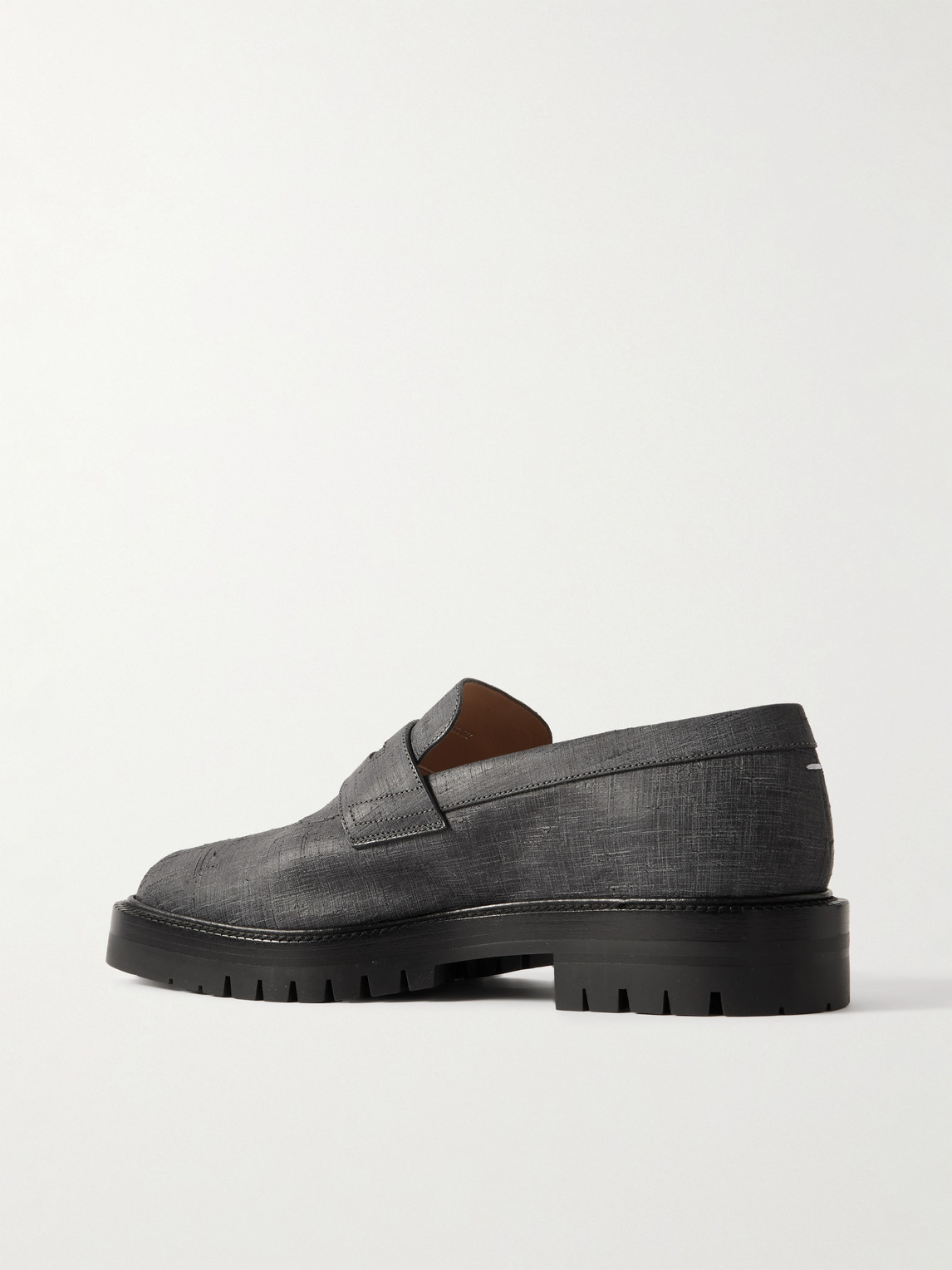 Maison Margiela Tabi County Split-toe Distressed Textured-leather Penny Loafers In Gray