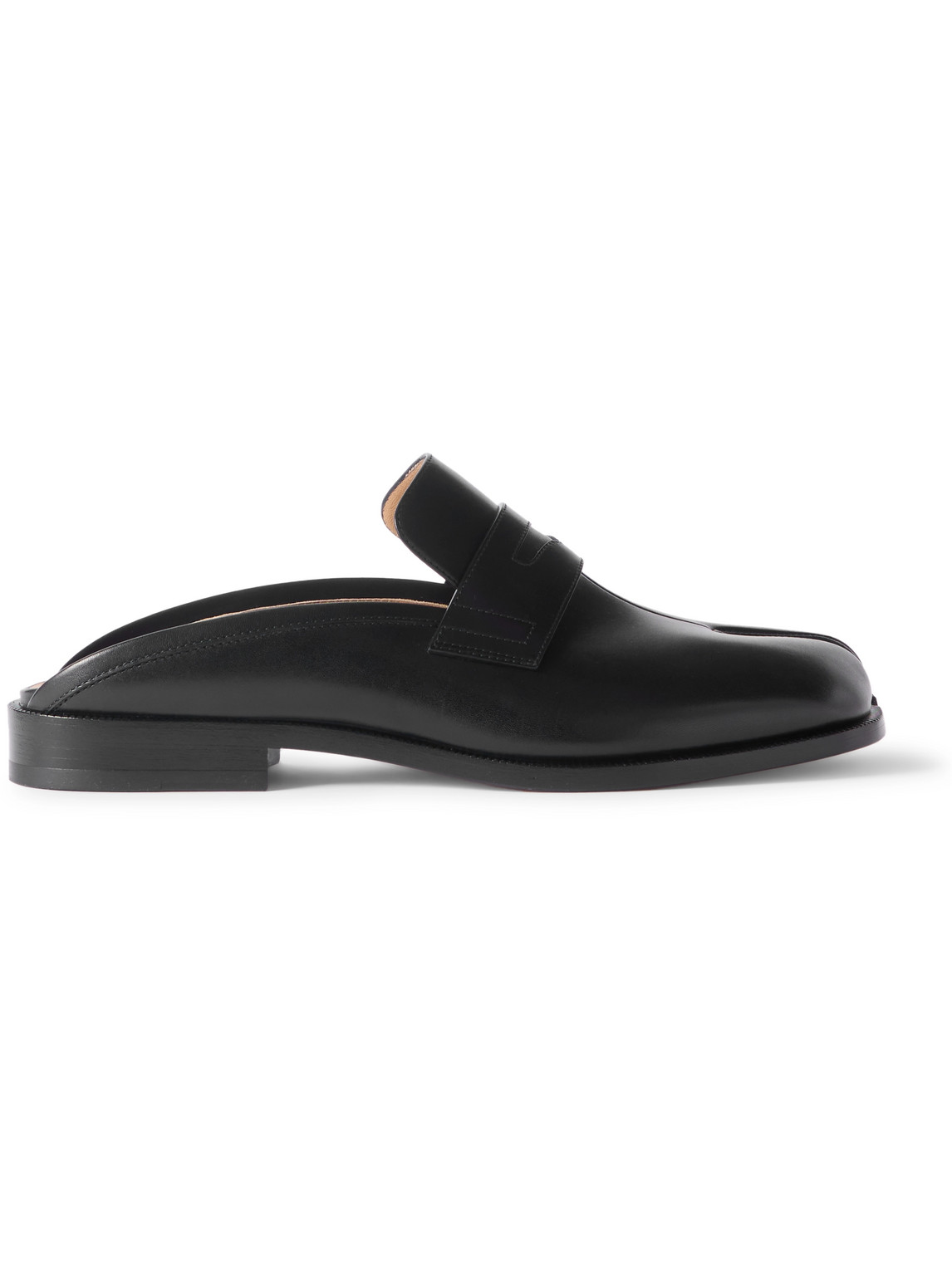 Maison Margiela Tabi Leather Backless Penny Loafers In Black