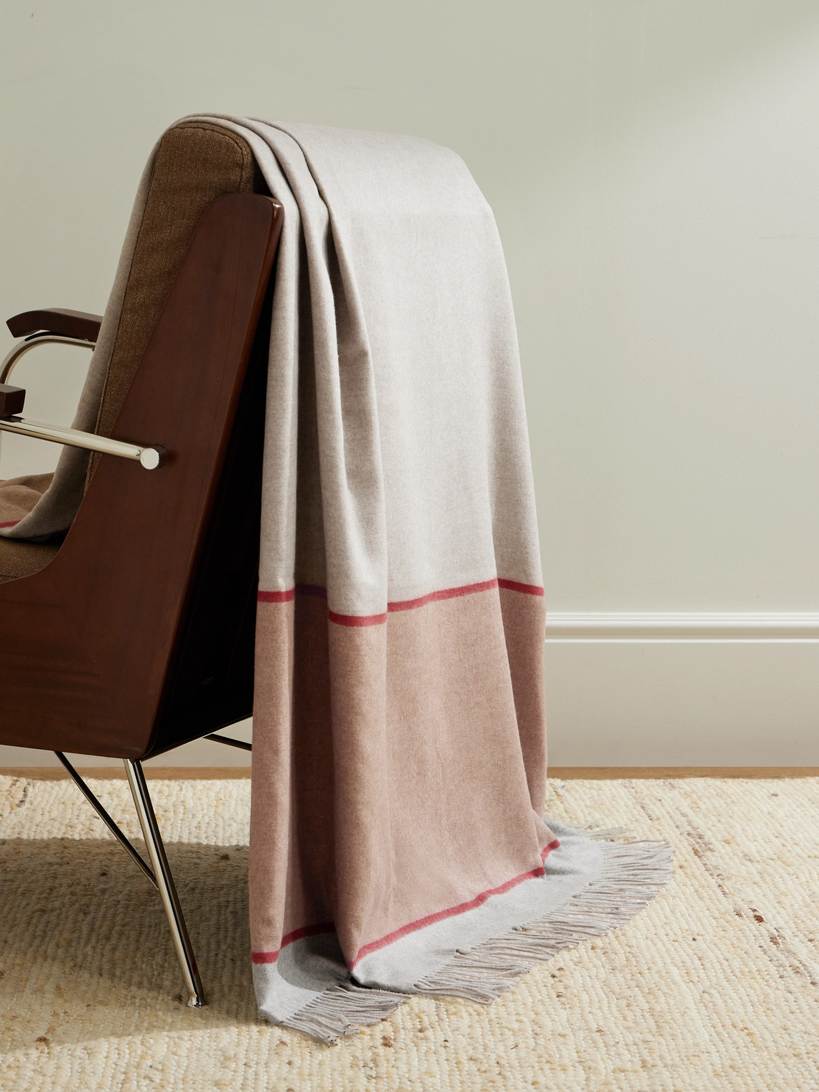 Brunello Cucinelli Fringed Colour-block Silk Blanket In Brown