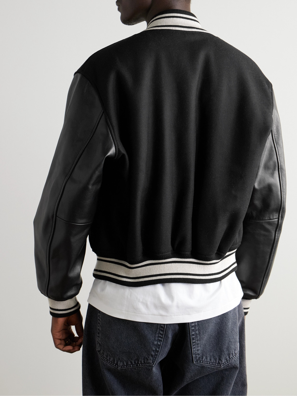  Agolde - Rsvp Gallery Logo-appliquéd Leather-trimmed Wool-blend Felt Varsity Jacket - Men - Black - S 
