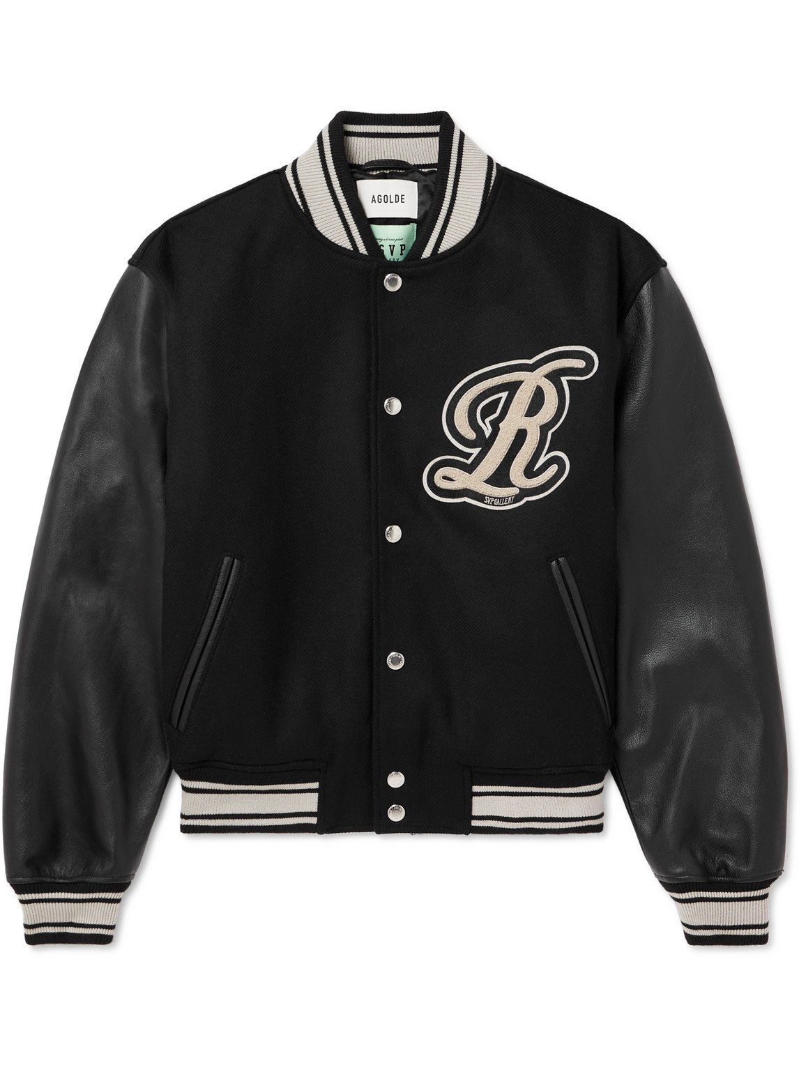 Agolde Rsvp Gallery Logo-appliquéd Leather-trimmed Wool-blend Felt Varsity Jacket In Black