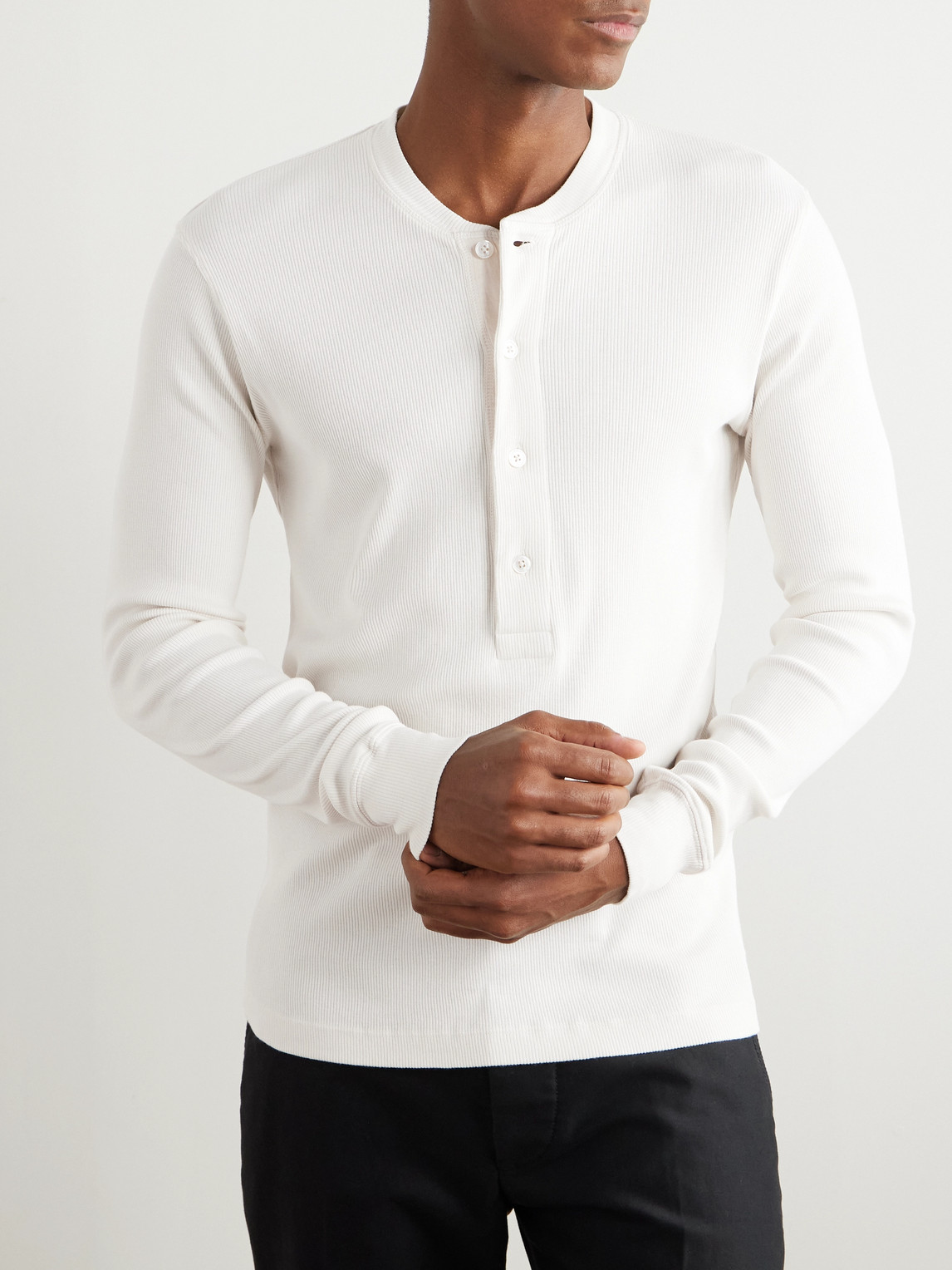 Tom Ford Cotton & Modal Ribbed Henley T-shirt In Neutrals