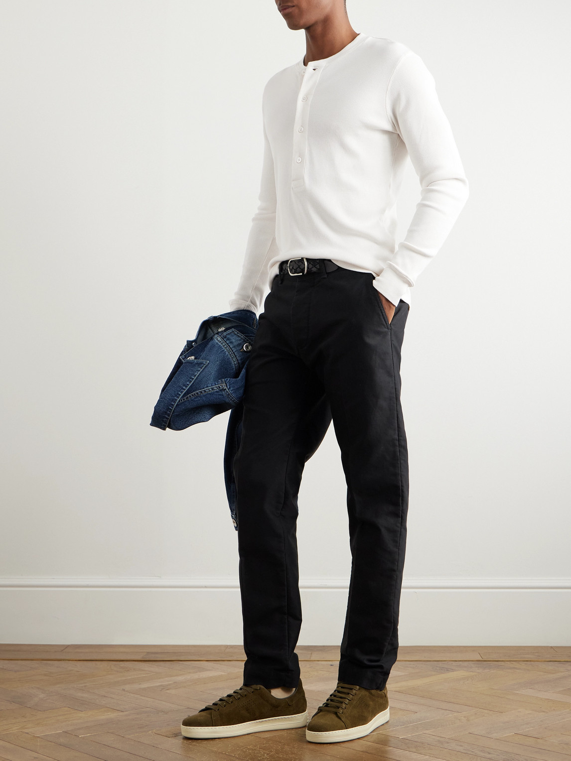 Tom Ford Cotton & Modal Ribbed Henley T-shirt In Neutrals