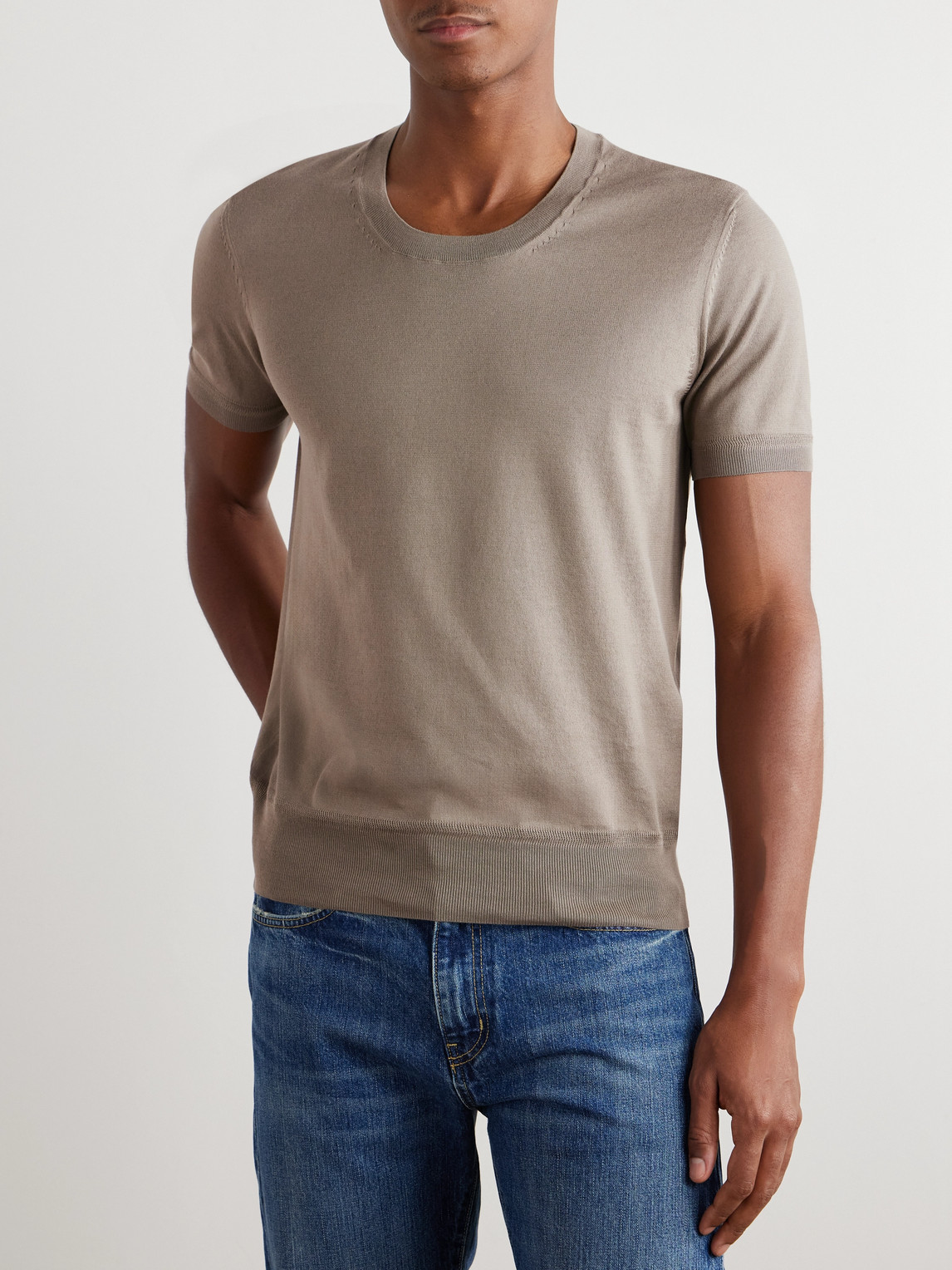 Tom Ford Slim-fit Cotton T-shirt In Neutrals