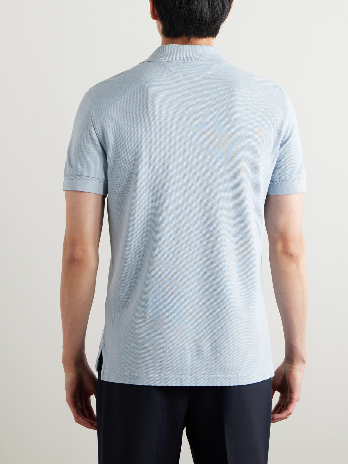 Tom Ford Lyocell And Cotton-blend Piqué Polo Shirt In Blue