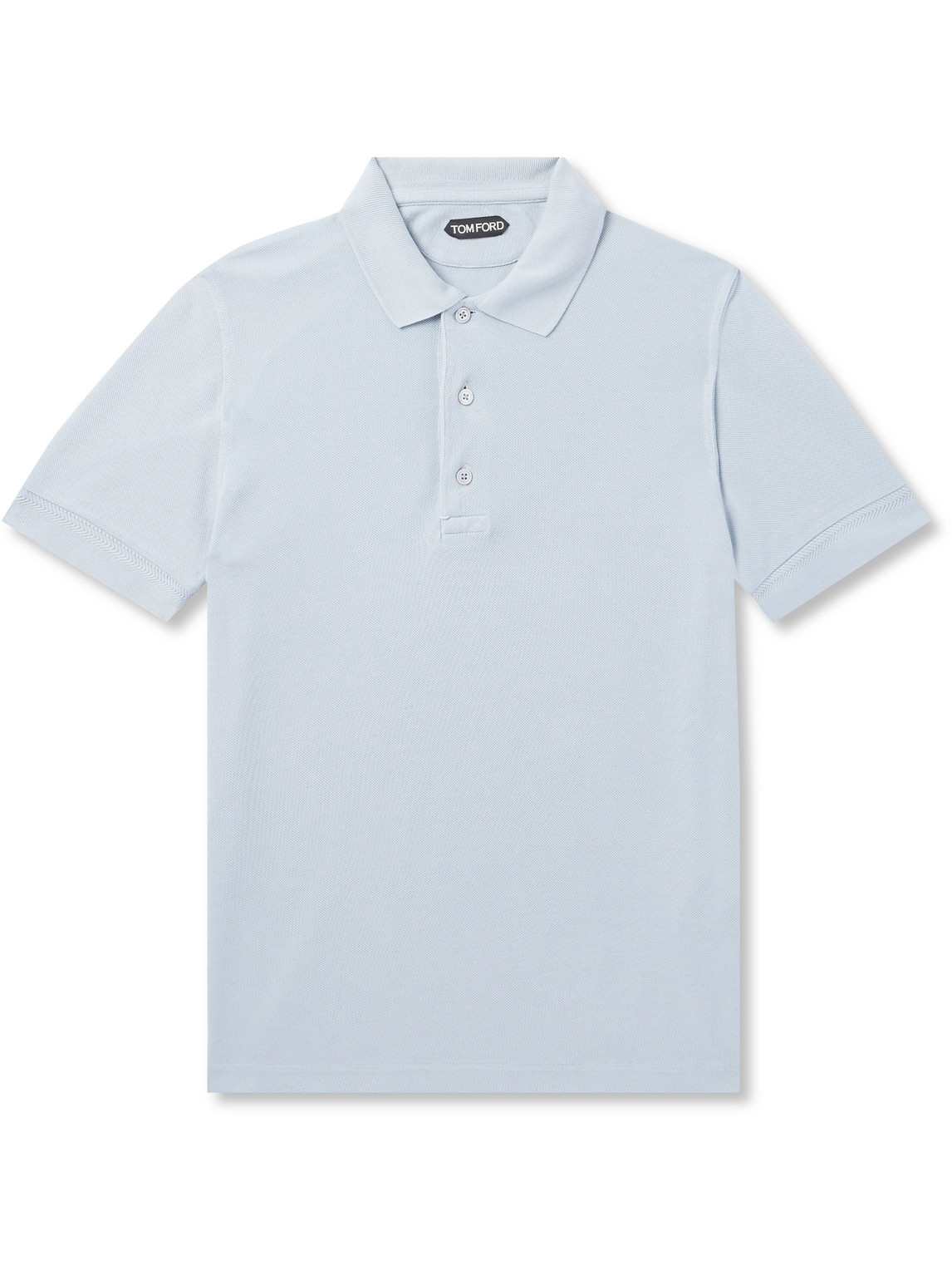 Tom Ford Lyocell And Cotton-blend Piqué Polo Shirt In Blue