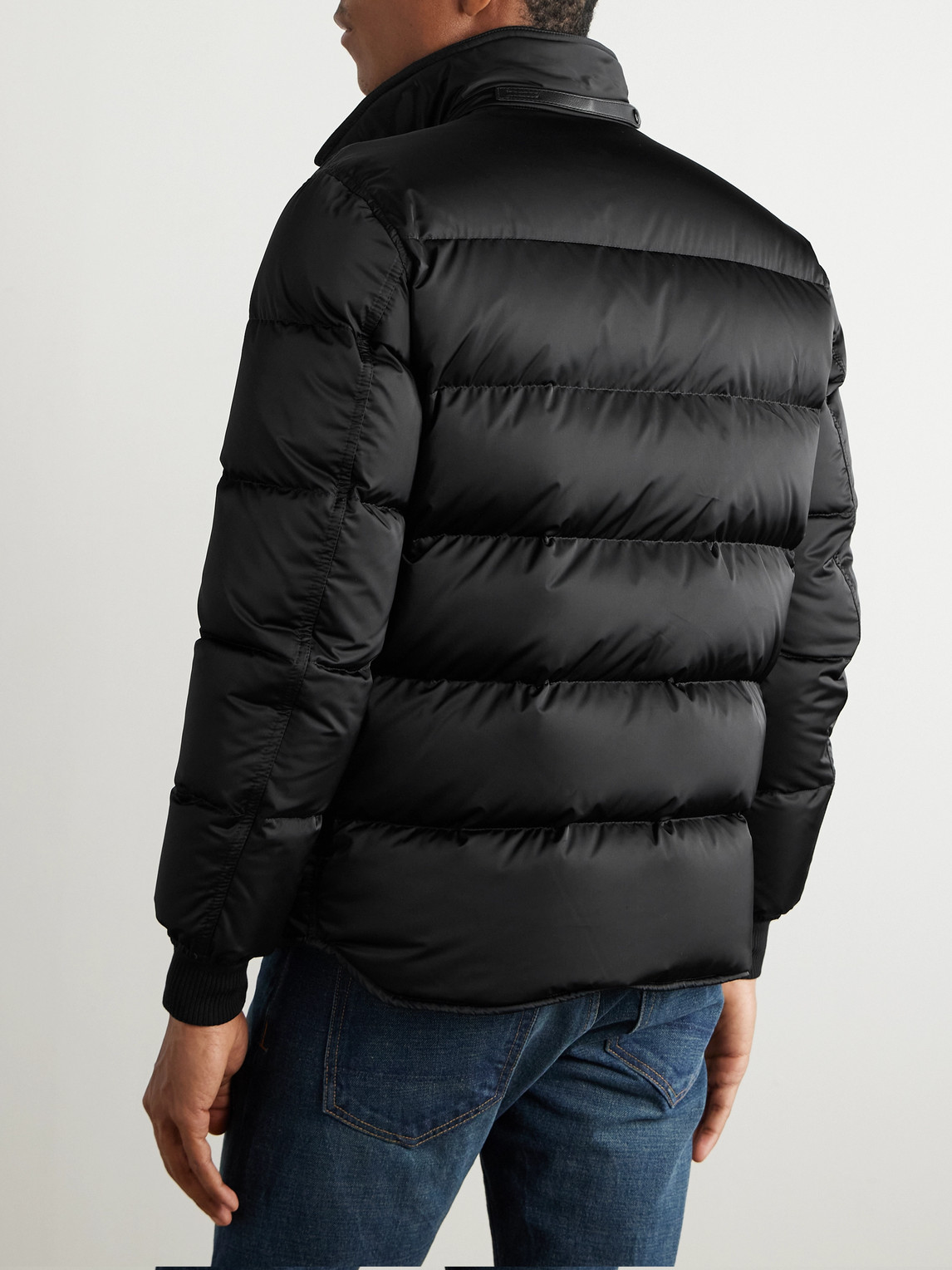 Tom Ford Leather-trimmed Quilted Padded Shell Down Jacket In Black