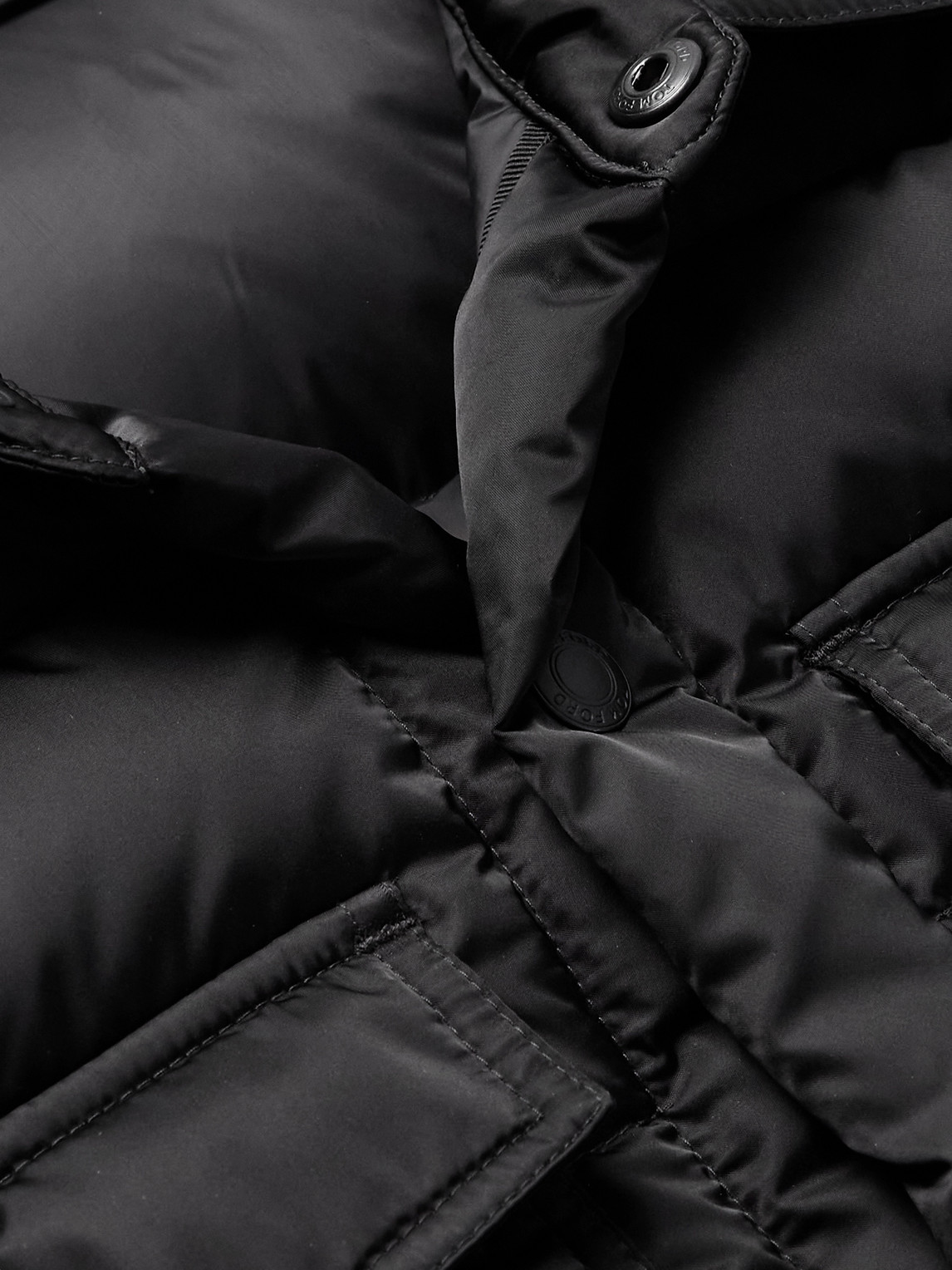 Tom Ford Leather-trimmed Quilted Padded Shell Down Jacket In Black